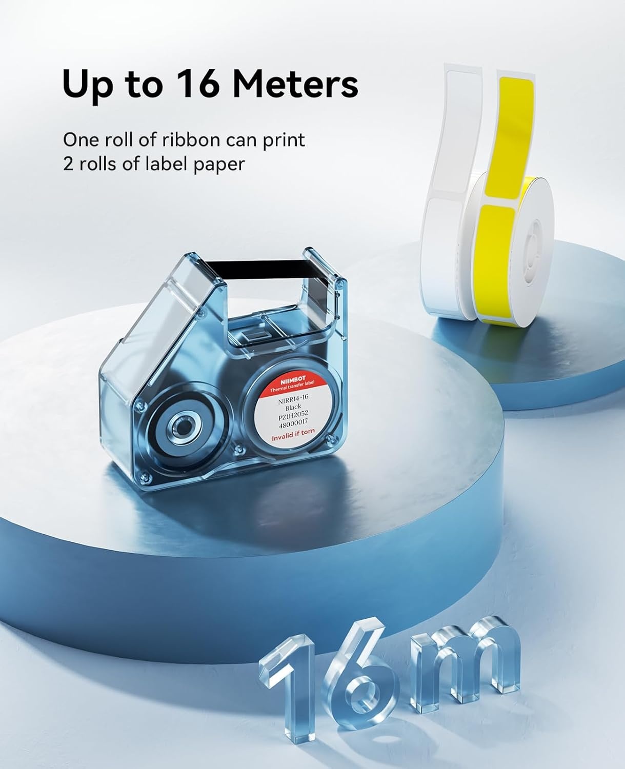 image:imageNIIMBOT Compatible Labeling Ribbon Replacement Refill Tapes for B18N1 Thermal Transfer Label Printer Clear Printing Long Storage Time Up to 16 Meters BlackBlack
