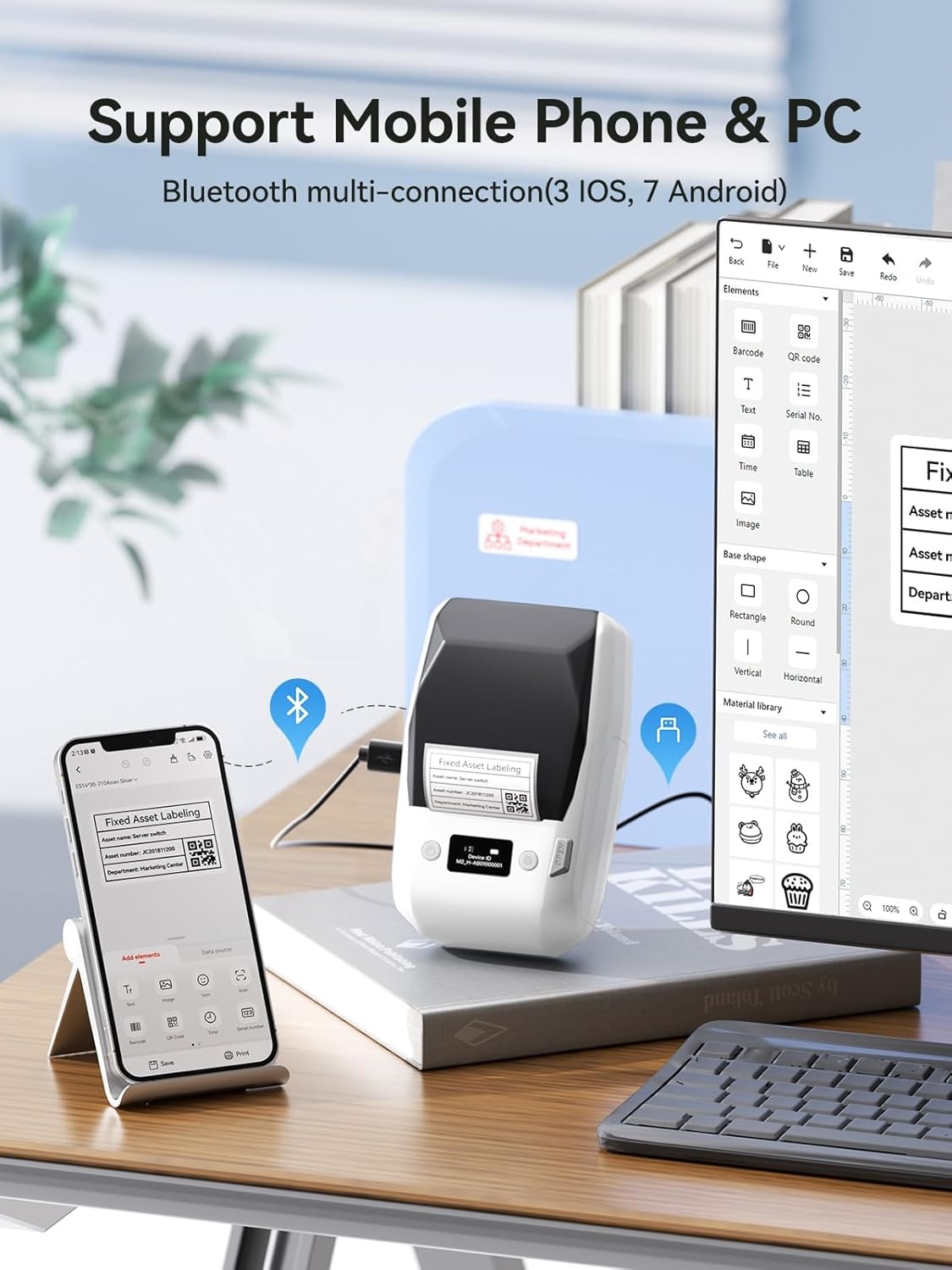 image:imageNIIMBOT M2 Label Maker with Tape 2Inch Thermal Transfer Support Color Ribbon Printing Bluetooth Sticker Printer for Office Small Business School Home Cable Storage Compatible with Phones amp PC BlueWhite