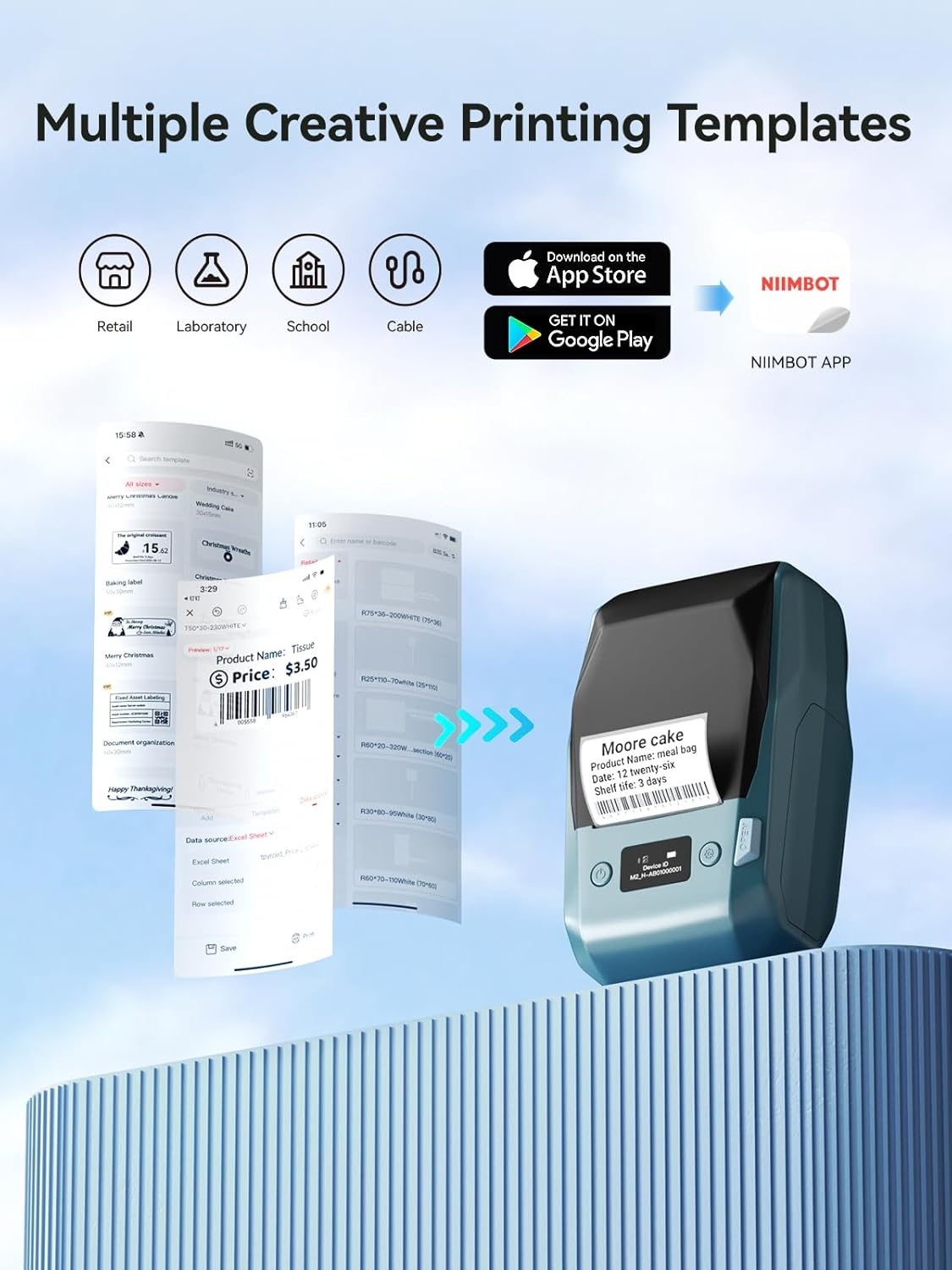 image:imageNIIMBOT M2 Label Maker with Tape 2Inch Thermal Transfer Support Color Ribbon Printing Bluetooth Sticker Printer for Office Small Business School Home Cable Storage Compatible with Phones amp PC BlueBlue