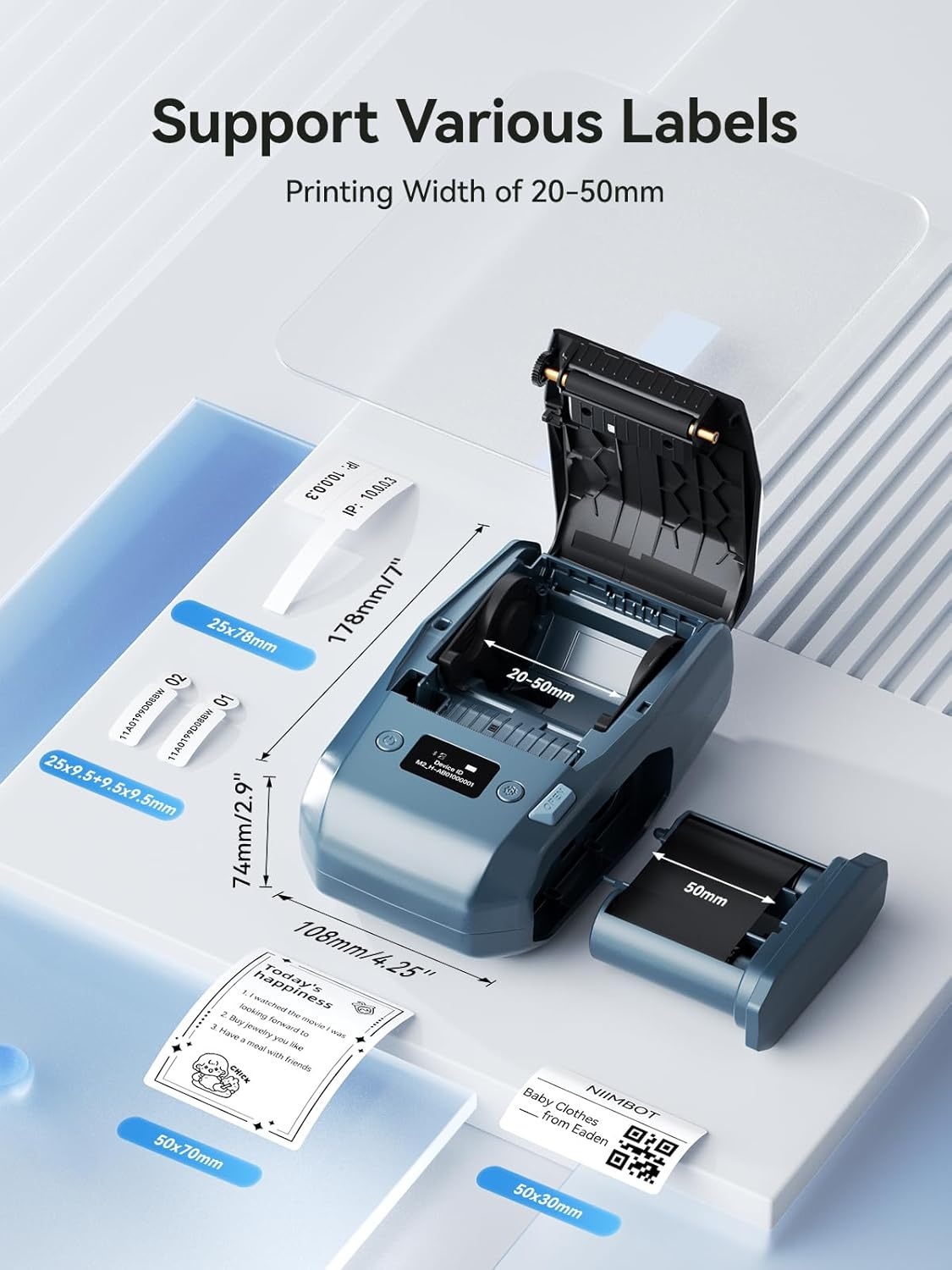 image:imageNIIMBOT M2 Label Maker with Tape 2Inch Thermal Transfer Support Color Ribbon Printing Bluetooth Sticker Printer for Office Small Business School Home Cable Storage Compatible with Phones amp PC BlueBlue