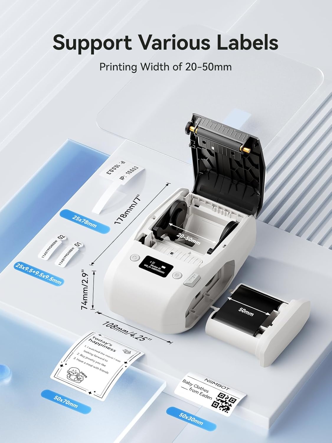 image:imageNIIMBOT M2 Label Maker with Tape 2Inch Thermal Transfer Support Color Ribbon Printing Bluetooth Sticker Printer for Office Small Business School Home Cable Storage Compatible with Phones amp PC BlueWhite