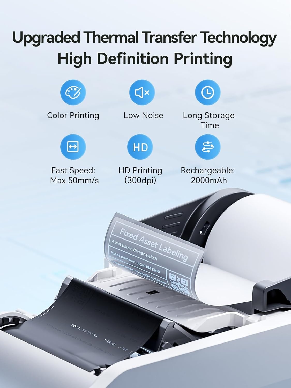 image:imageNIIMBOT M2 Label Maker with Tape 2Inch Thermal Transfer Support Color Ribbon Printing Bluetooth Sticker Printer for Office Small Business School Home Cable Storage Compatible with Phones amp PC BlueWhite