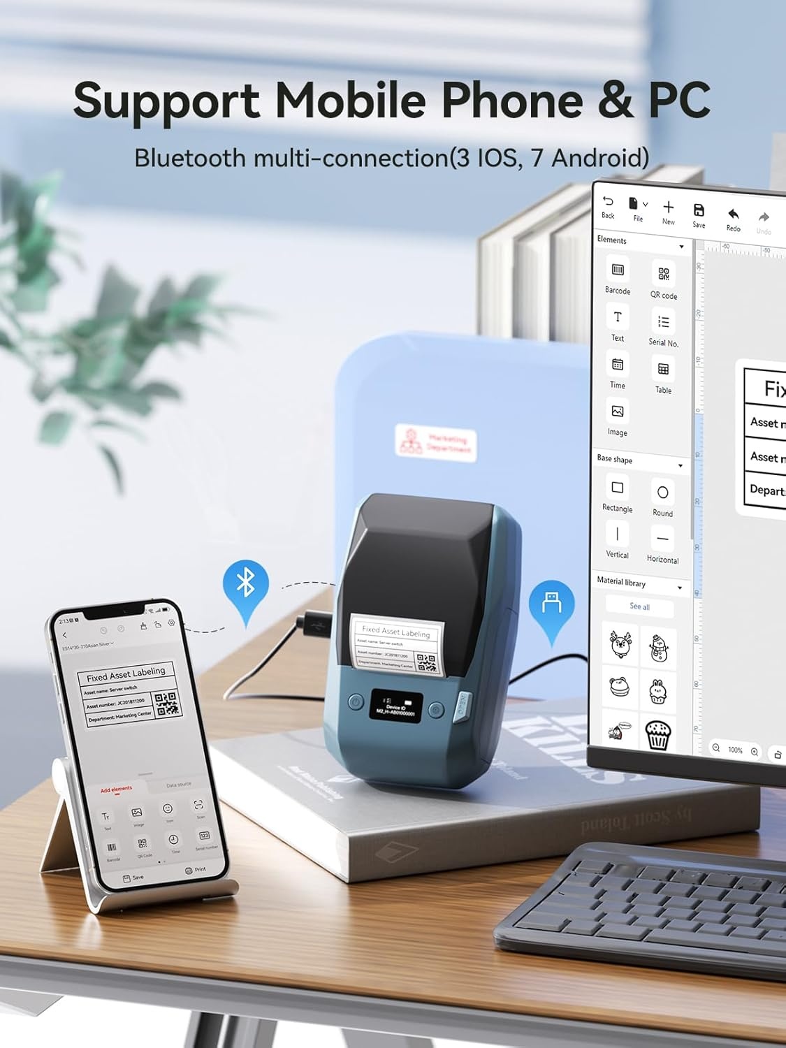 image:imageNIIMBOT M2 Label Maker with Tape 2Inch Thermal Transfer Support Color Ribbon Printing Bluetooth Sticker Printer for Office Small Business School Home Cable Storage Compatible with Phones amp PC BlueBlue