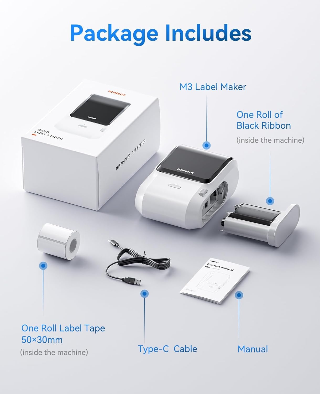 image:imageNIIMBOT M3 Label Maker Machine with Tape 3 Bluetooth Thermal Transfer Sticker Printer for Small Business Clothing Address Cable Storage Compatible with Phones amp PCNot for 4x6 Shipping Label3Inch