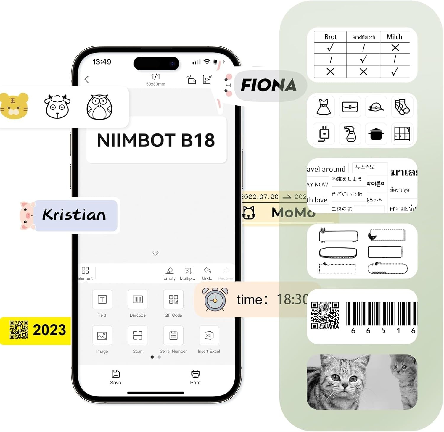 image:imageNIIMBOT Thermal Transfer Labels 055x118 for N1B18 Label Maker PET Material Waterproof and HighTemperature Resistance Long Storage Time White14x30mm190055118white