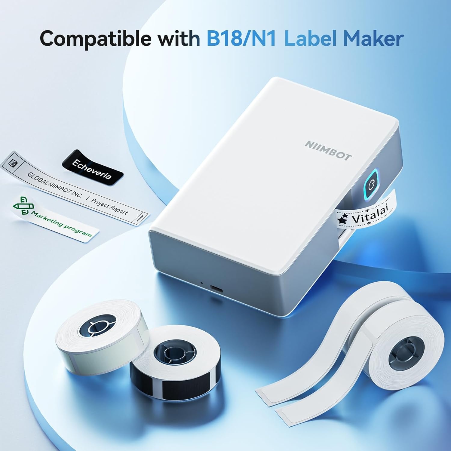 image:imageNIIMBOT Thermal Transfer Labels 055x118 for N1B18 Label Maker PET Material Waterproof and HighTemperature Resistance Long Storage Time White14x30mm190051138luminous