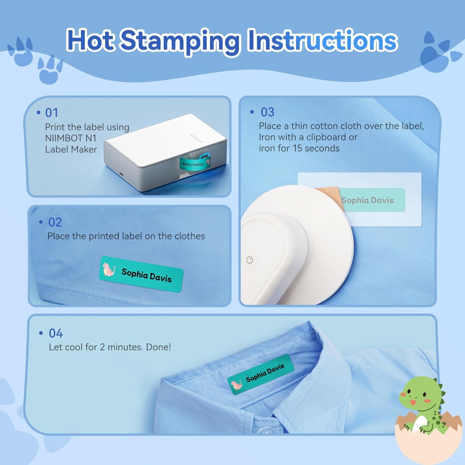 image:imageNIIMBOT Thermal Transfer Labels 055x118 for N1B18 Label Maker PET Material Waterproof and HighTemperature Resistance Long Storage Time White14x30mm190055197dinosaur Name Tag