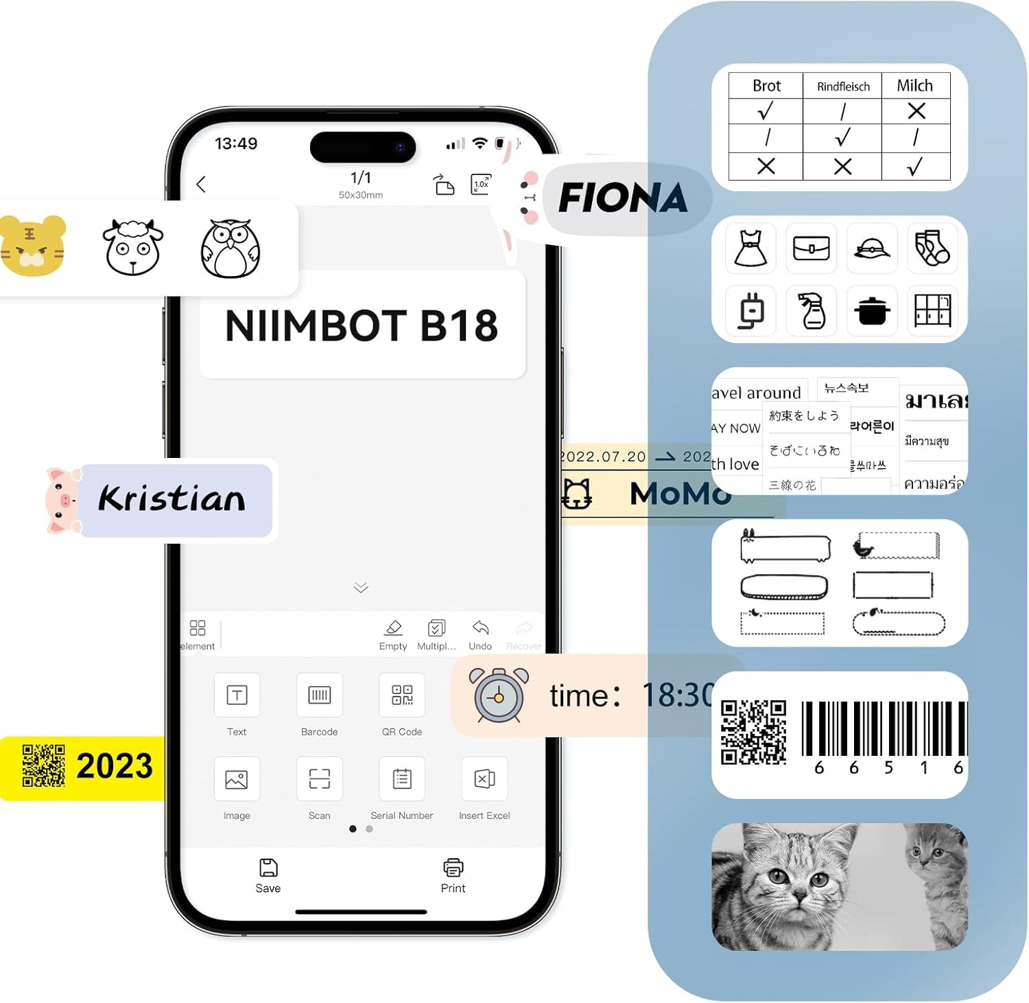 image:imageNIIMBOT Thermal Transfer Labels 055x118 for N1B18 Label Maker PET Material Waterproof and HighTemperature Resistance Long Storage Time White14x30mm190055118black