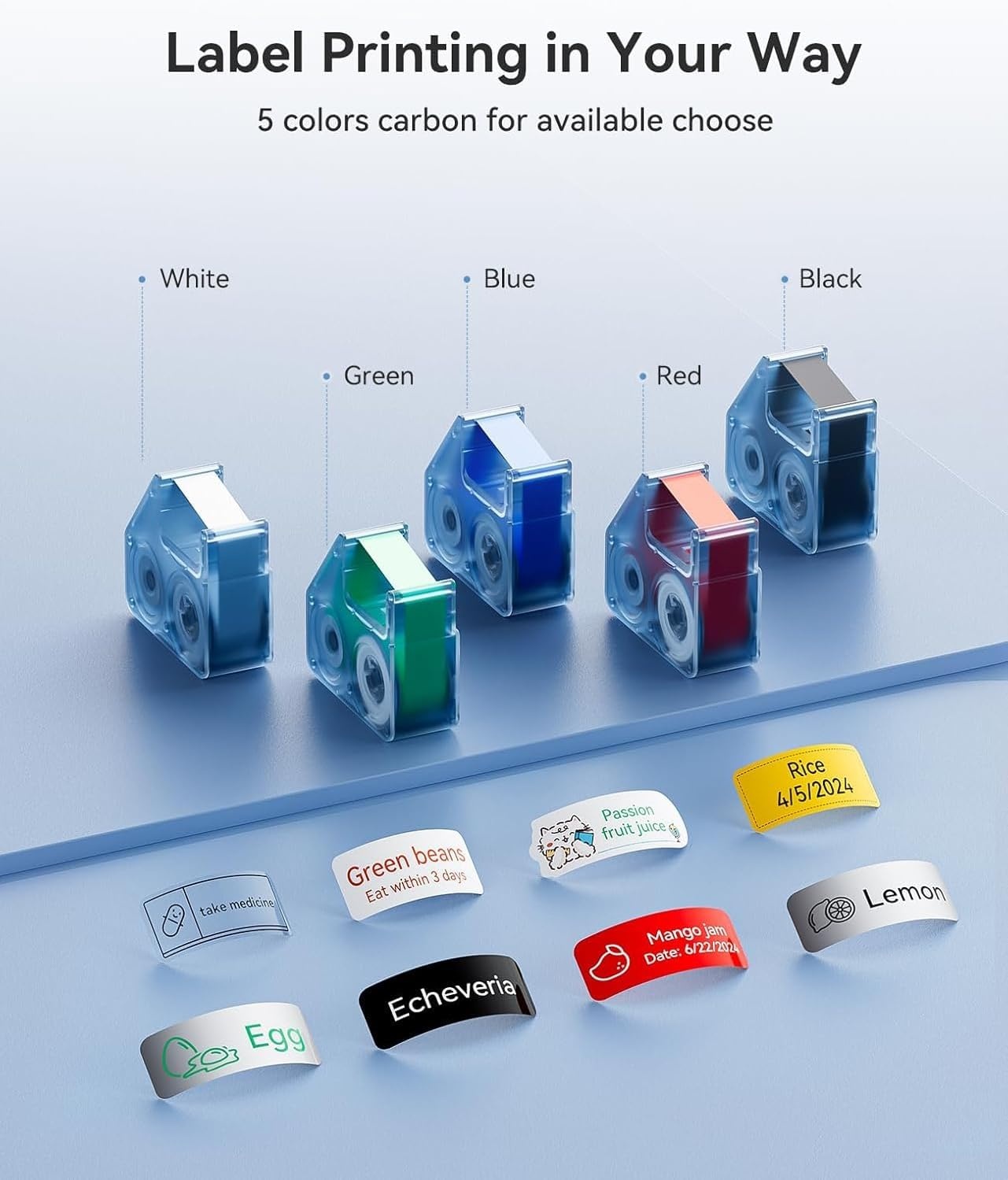 image:imageNIIMBOT Label Maker for Freezer Labels for Storage Bins B18 Label Printer with Black Ribbon Cartridge and White Labels Support MultiColor Printing