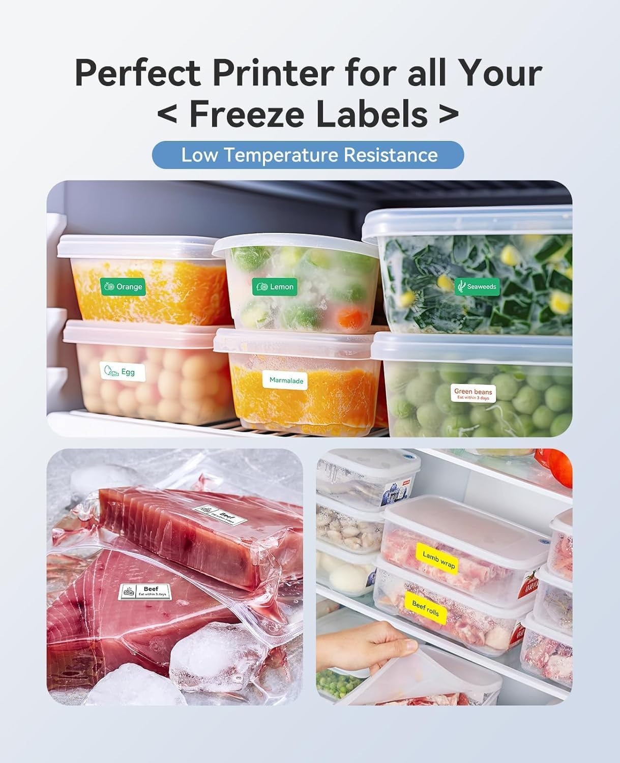 image:imageNIIMBOT Label Maker for Freezer Labels for Storage Bins B18 Label Printer with Black Ribbon Cartridge and White Labels Support MultiColor Printing