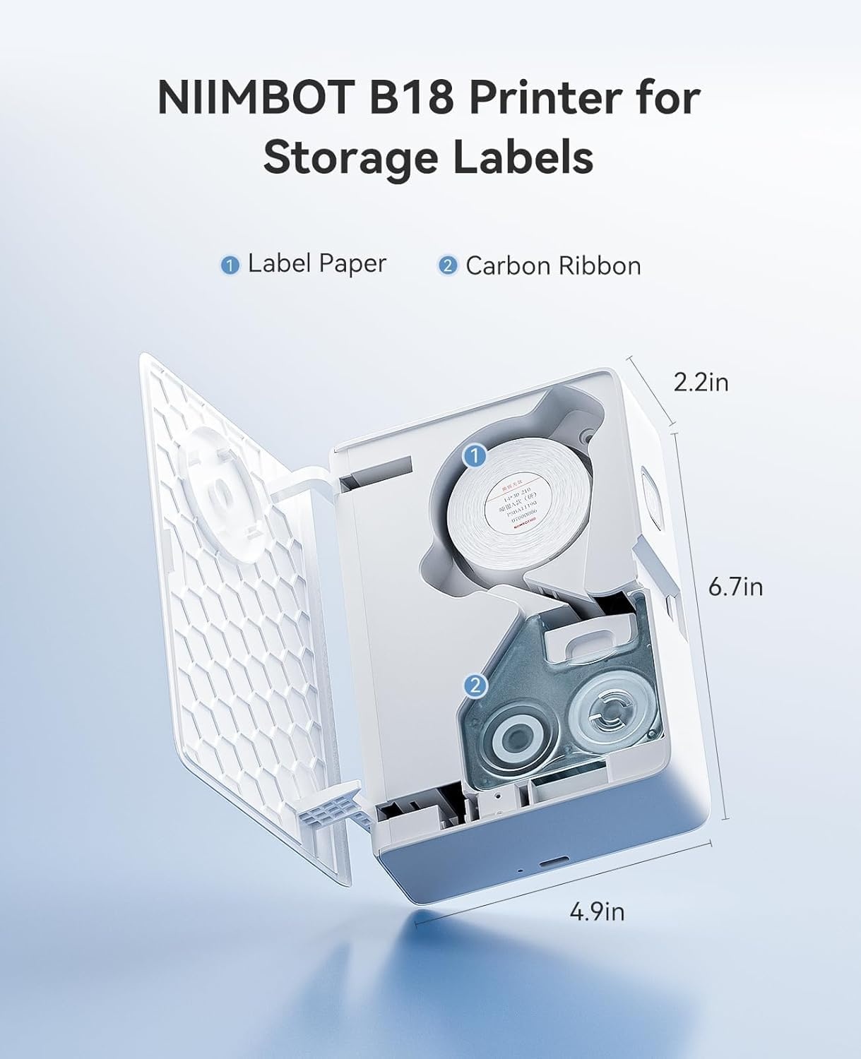 image:imageNIIMBOT Label Maker for Freezer Labels for Storage Bins B18 Label Printer with Black Ribbon Cartridge and White Labels Support MultiColor Printing