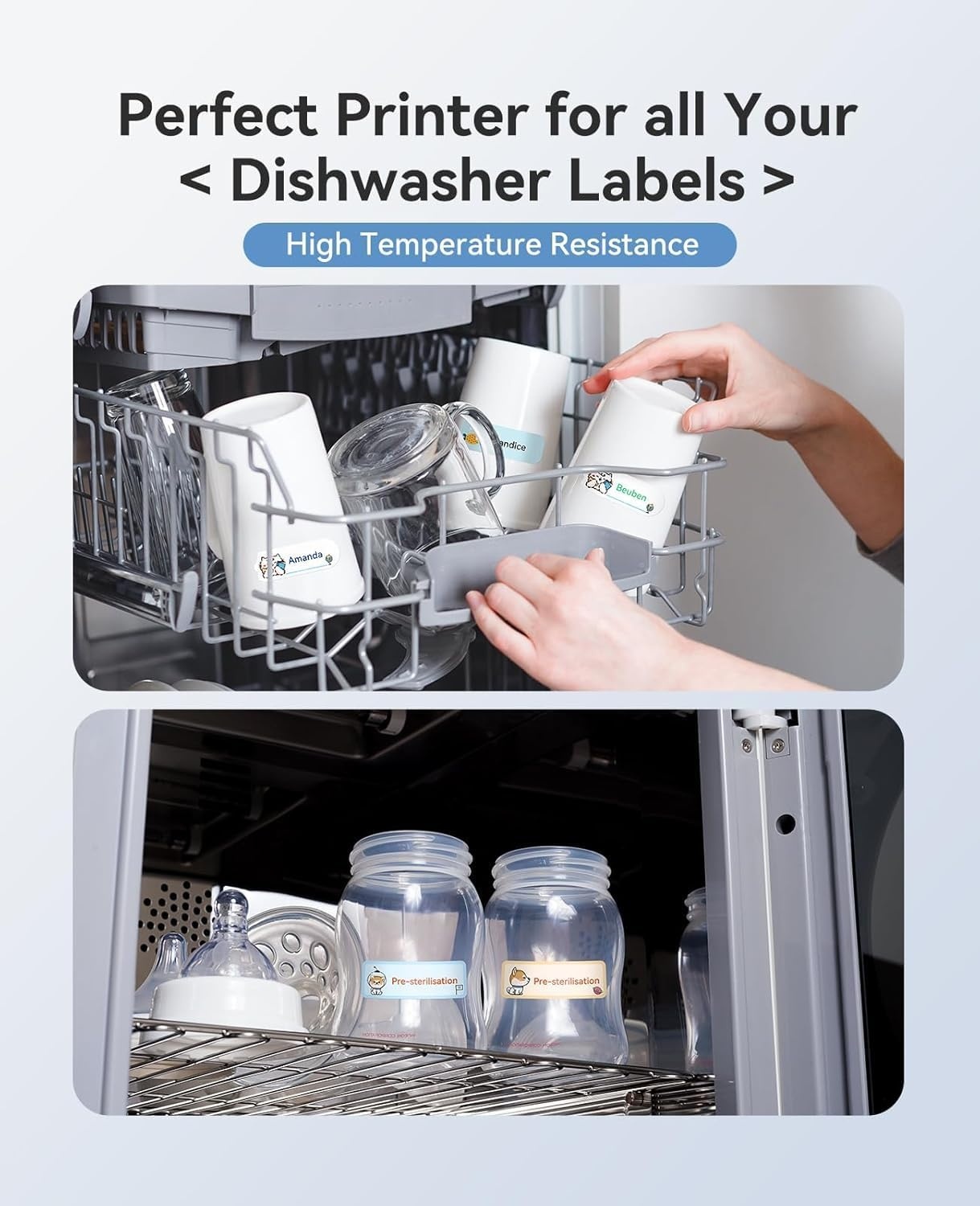 image:imageNIIMBOT Label Maker for Freezer Labels for Storage Bins B18 Label Printer with Black Ribbon Cartridge and White Labels Support MultiColor Printing