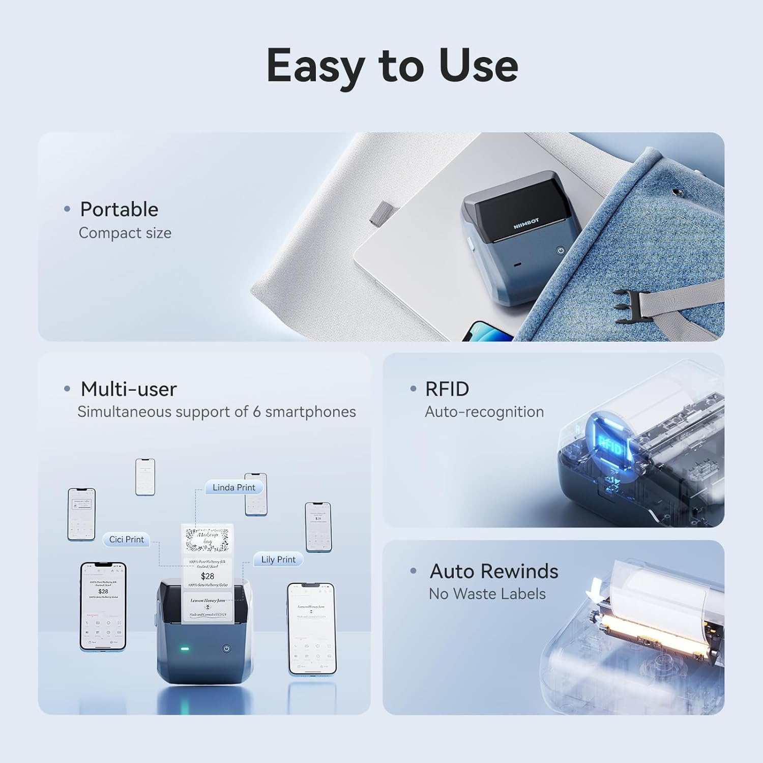 image:imageNIIMBOT B31 Label Maker Portable Label Printer for Small Business Support 0783 Label Width for Barcode Address Logo Tag Labeling Thermal Sticker Maker Compatible with Smartphones amp PCBlue