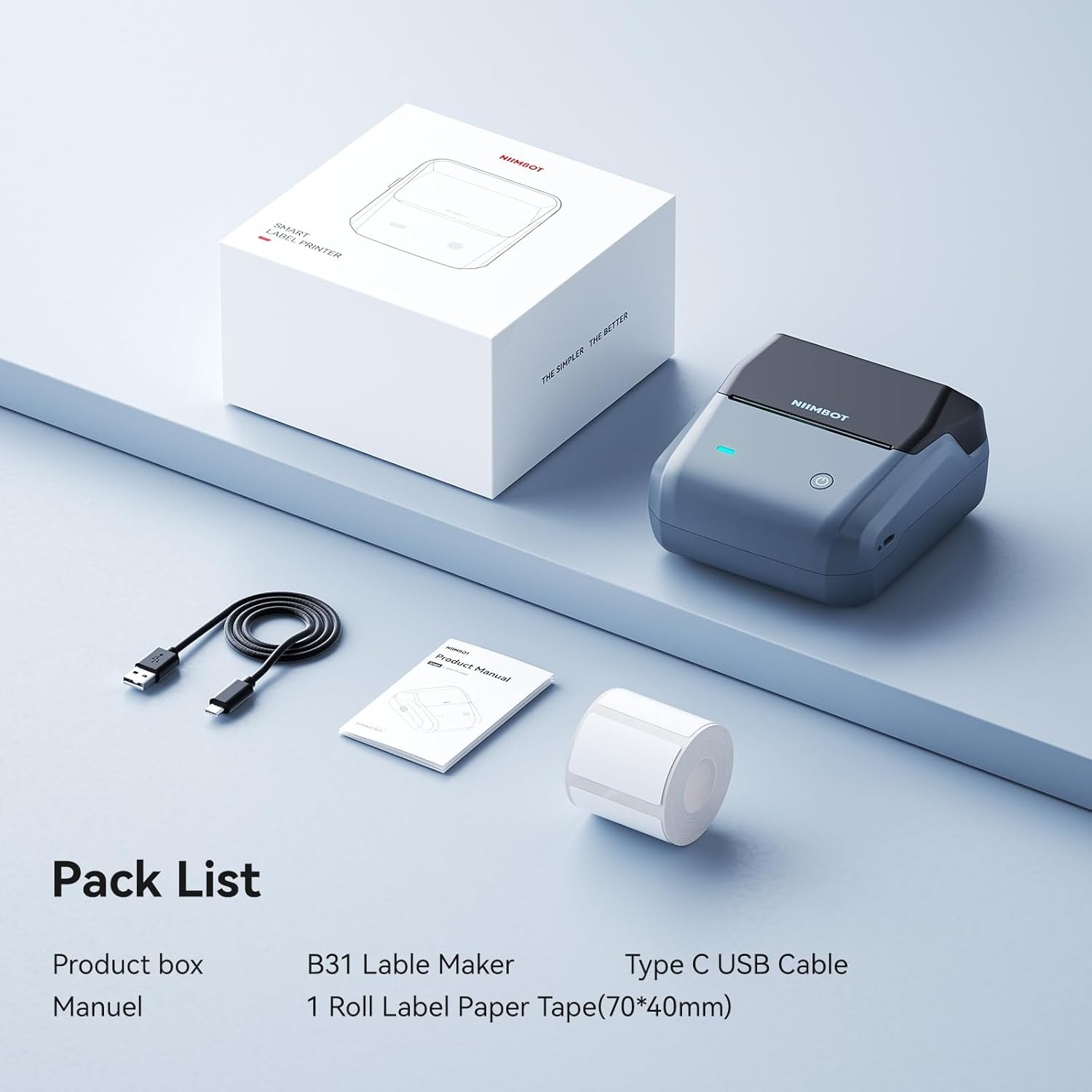 image:imageNIIMBOT B31 Label Maker Portable Label Printer for Small Business Support 0783 Label Width for Barcode Address Logo Tag Labeling Thermal Sticker Maker Compatible with Smartphones amp PCBlue