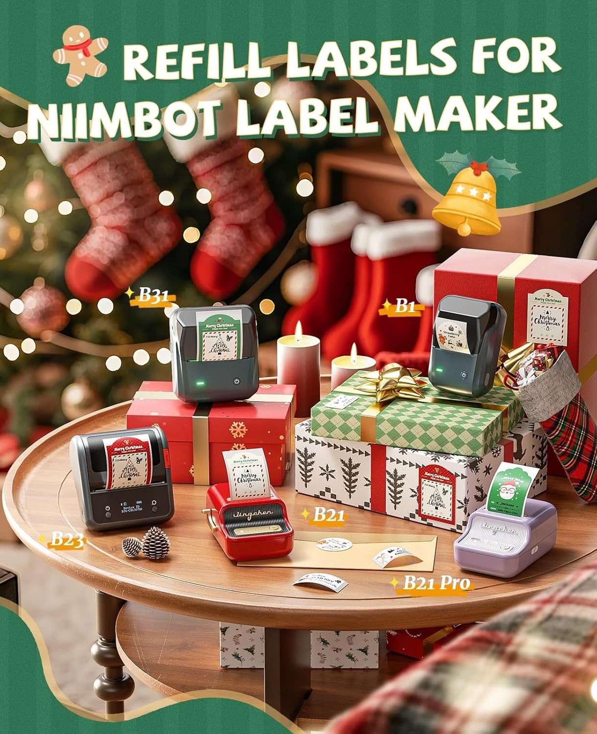 image:imageNIIMBOT Christmas Labels for B1 B21 B21PRO Label Maker 17 x 53 43x135mm Printer Labels Sticker Labels for Christmas Gifts42x68mmsantas Joy