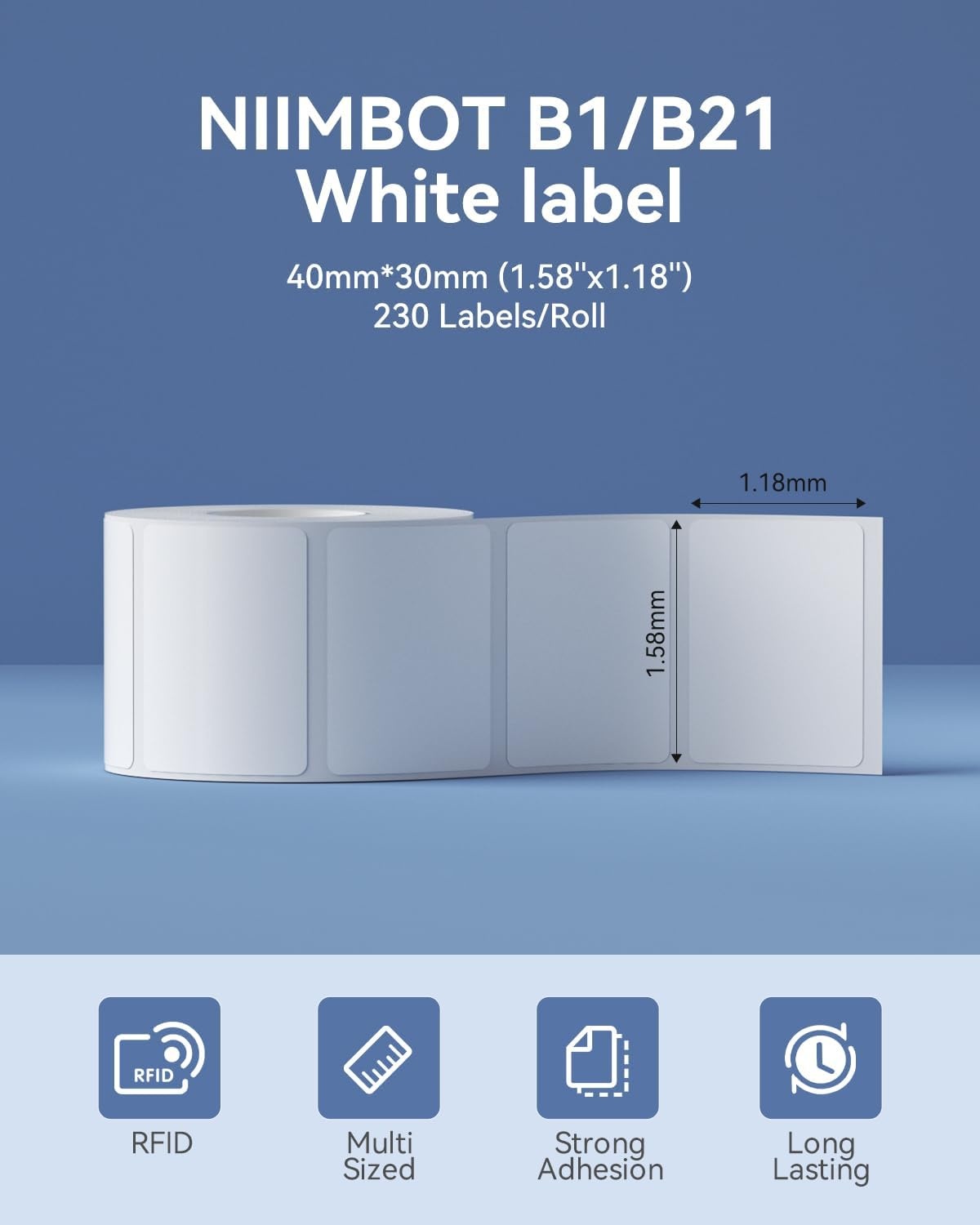 image:imageNIIMBOT Label Maker Tape White Label Print Paper Compatible for NIIMBOT B3S B21 Thermal Sticker Paper 197 x 118 Waterproof Labeling Tape Replacement 230 LabelsRoll WhiteWhite