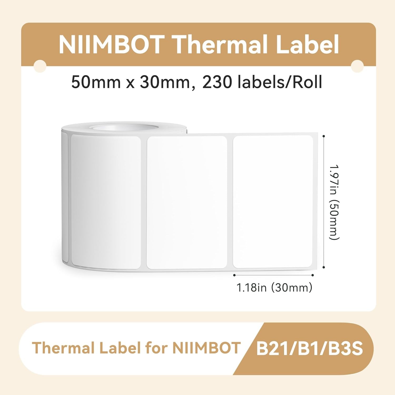 image:imageNIIMBOT Label Maker Tape White Label Print Paper Compatible for NIIMBOT B3S B21 Thermal Sticker Paper 197 x 118 Waterproof Labeling Tape Replacement 230 LabelsRoll WhiteWhite