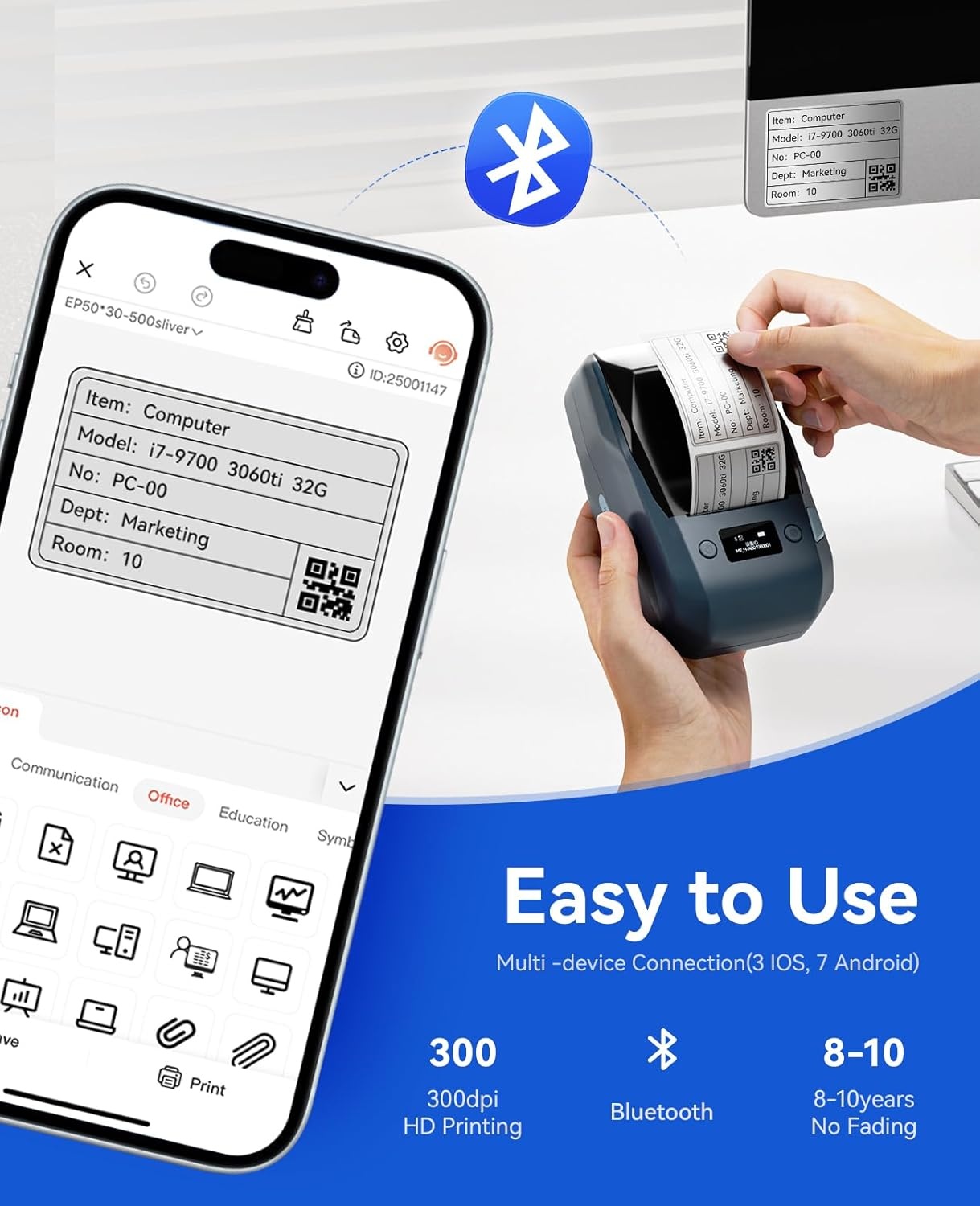 image:imageNIIMBOT Label Maker for Plant Labels M2 Bluetooth Label Printer with Black Ribbon Cartridge and White Labels 300 DPI Compatible with 7 Android 3 iOS PC
