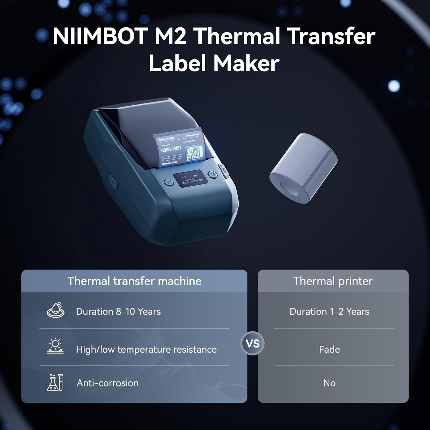 image:imageNIIMBOT M2 2 Inch Thermal Transfer Label Maker 300DPI Bluetooth Label Printer Label Maker Machine for Office Garden Lab Outdoor Equipment Cable Jewelry 810 Years Duration for Label No Fade