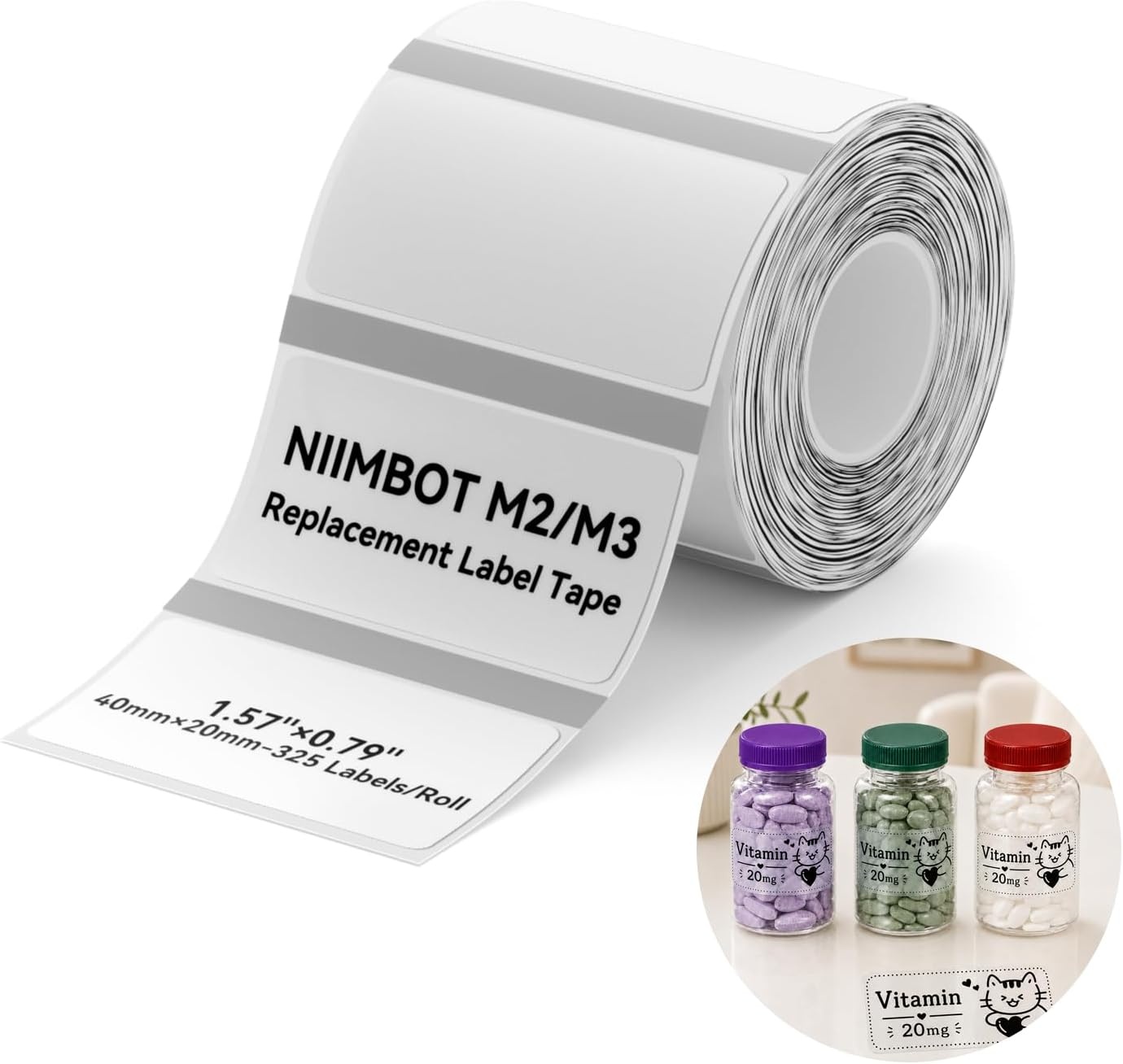 image:imageNIIMBOT M2M3 SelfLaminating Label Sticker 059197 for Small Business Home Essential Oils Perfumes Cosmetics Sample Bottles Waterproof OilProof Wear and Scratch Resistant BlackClear