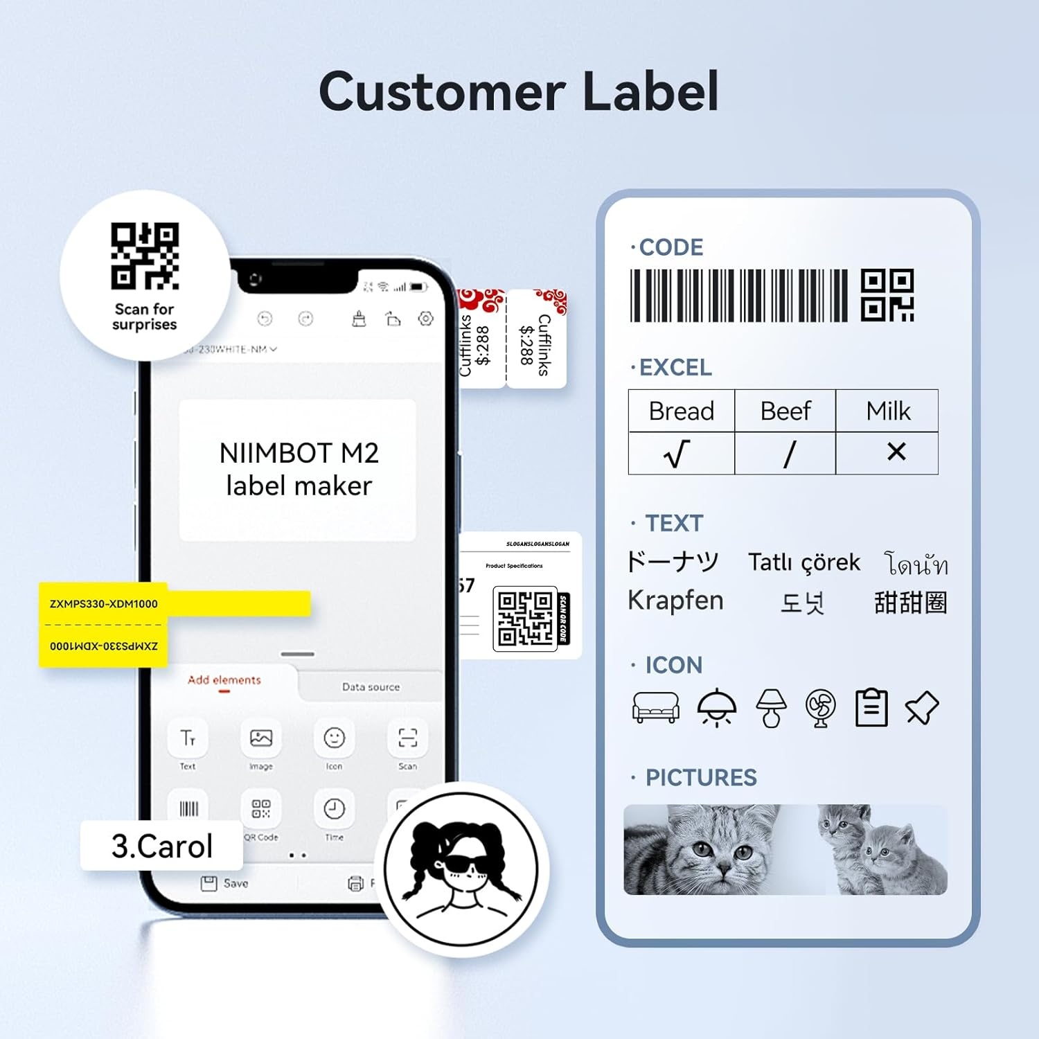 image:imageNIIMBOT M2M3 SelfLaminating Label Sticker 059197 for Small Business Home Essential Oils Perfumes Cosmetics Sample Bottles Waterproof OilProof Wear and Scratch Resistant BlackWhite Cable