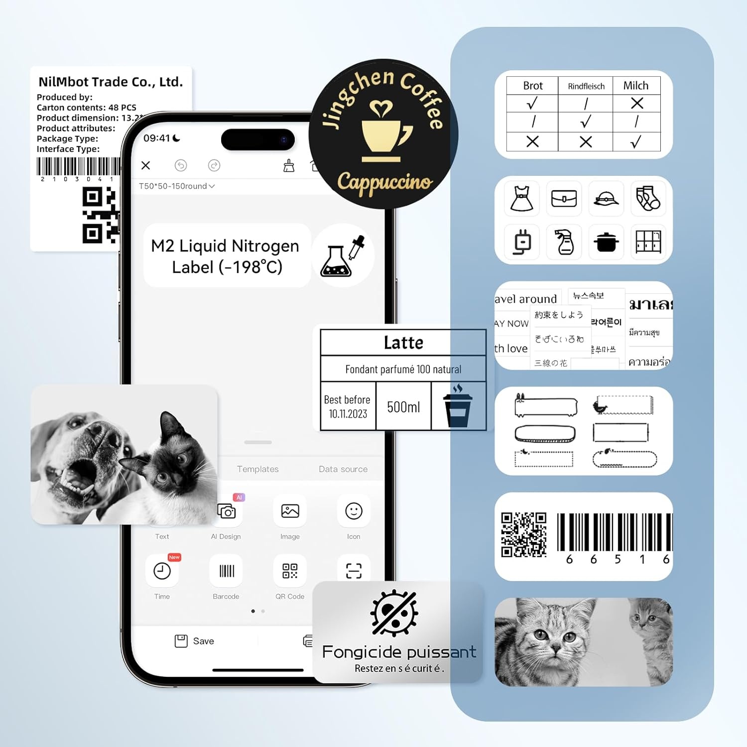 image:imageNIIMBOT M2M3 SelfLaminating Label Sticker 059197 for Small Business Home Essential Oils Perfumes Cosmetics Sample Bottles Waterproof OilProof Wear and Scratch Resistant BlackLiquid Nitrogen