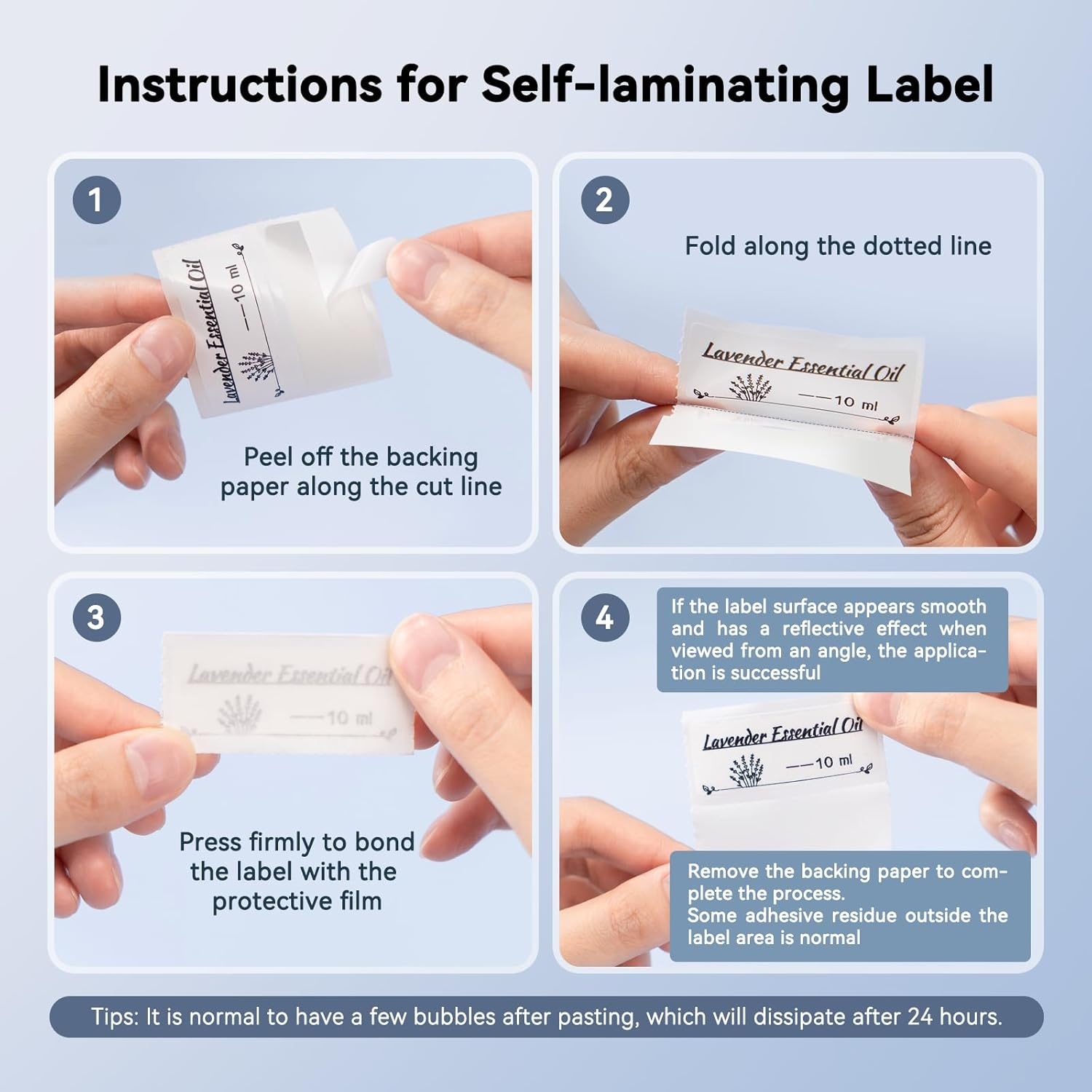 image:imageNIIMBOT M2M3 SelfLaminating Label Sticker 059197 for Small Business Home Essential Oils Perfumes Cosmetics Sample Bottles Waterproof OilProof Wear and Scratch Resistant BlackClear