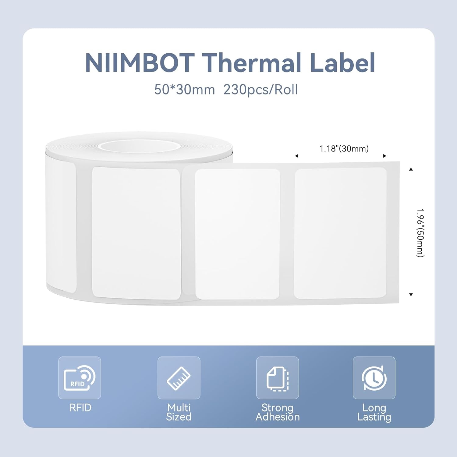 image:imageNIIMBOT M2M3 Thermal Transfer Labels 196 x 275 50x70mm Only for M2M3 Label Maker PET Material Waterproof and HighTemperature Resistance Long Storage Time5030MM silver