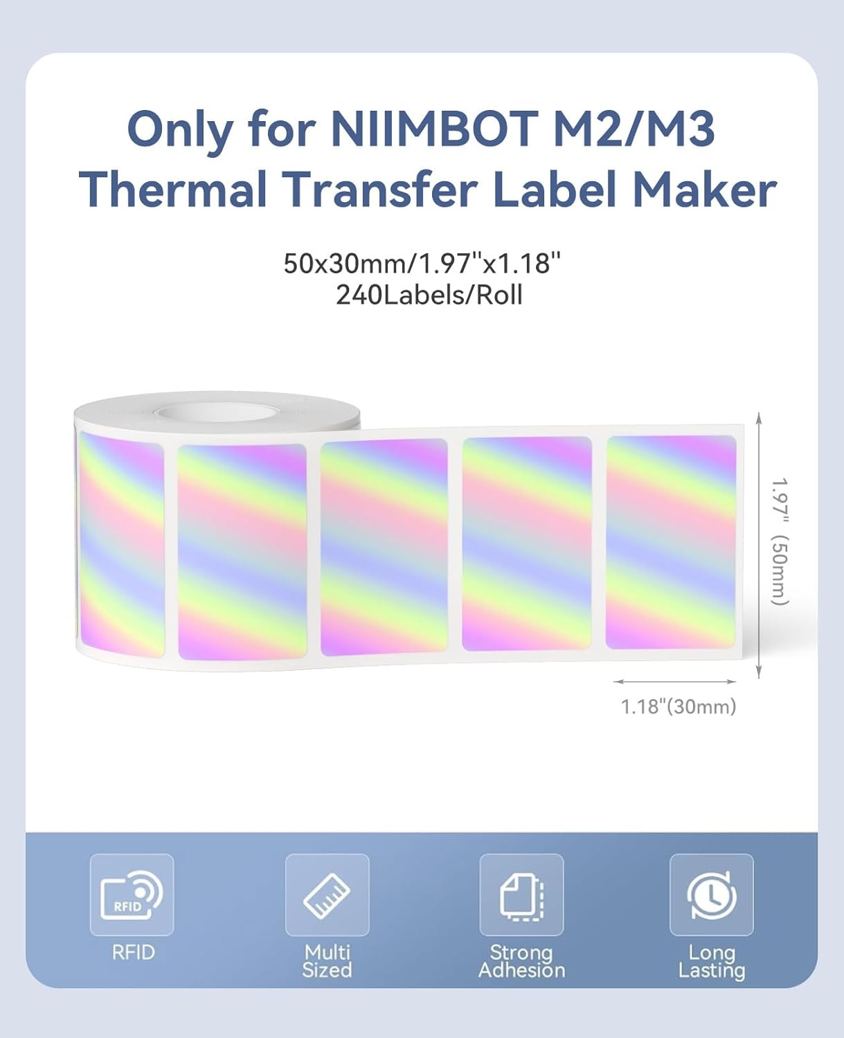image:imageNIIMBOT M2M3 Thermal Transfer Labels 196 x 275 50x70mm Only for M2M3 Label Maker PET Material Waterproof and HighTemperature Resistance Long Storage Time5030MM Hologram