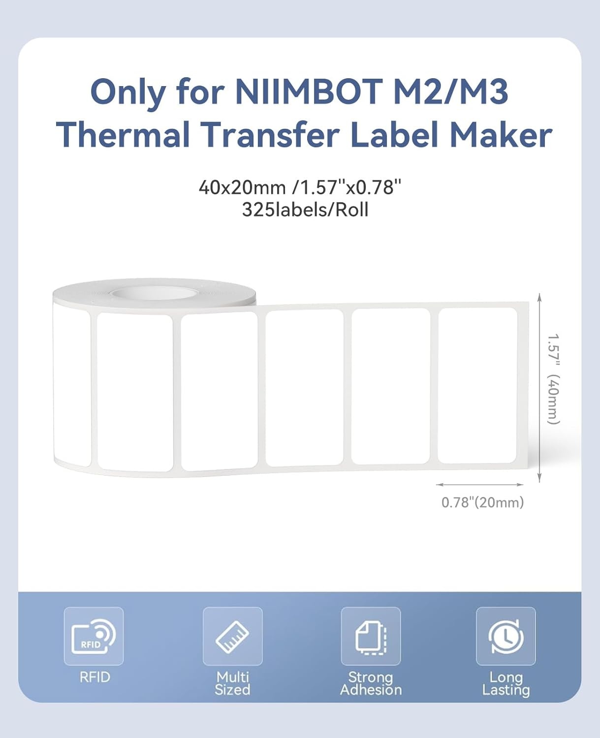 image:imageNIIMBOT M2M3 Thermal Transfer Labels 196 x 275 50x70mm Only for M2M3 Label Maker PET Material Waterproof and HighTemperature Resistance Long Storage Time4020MM white