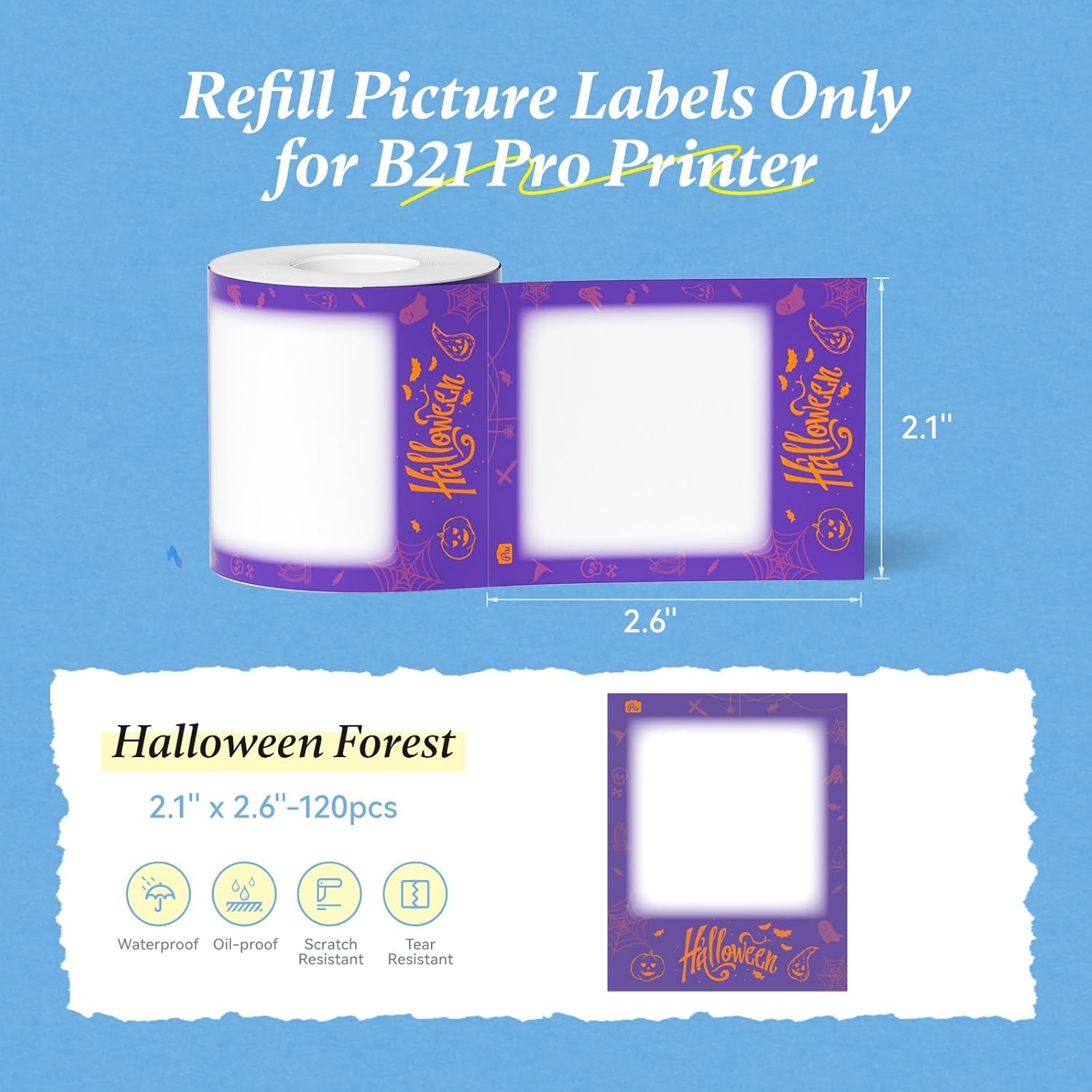 image:imageNIIMBOT Photo Papers Only Compatible with Pro Series Label Makers 2x32 50x80mm Hallowen Labels Sticker Labels for Trick or Treat21x2654x67mm