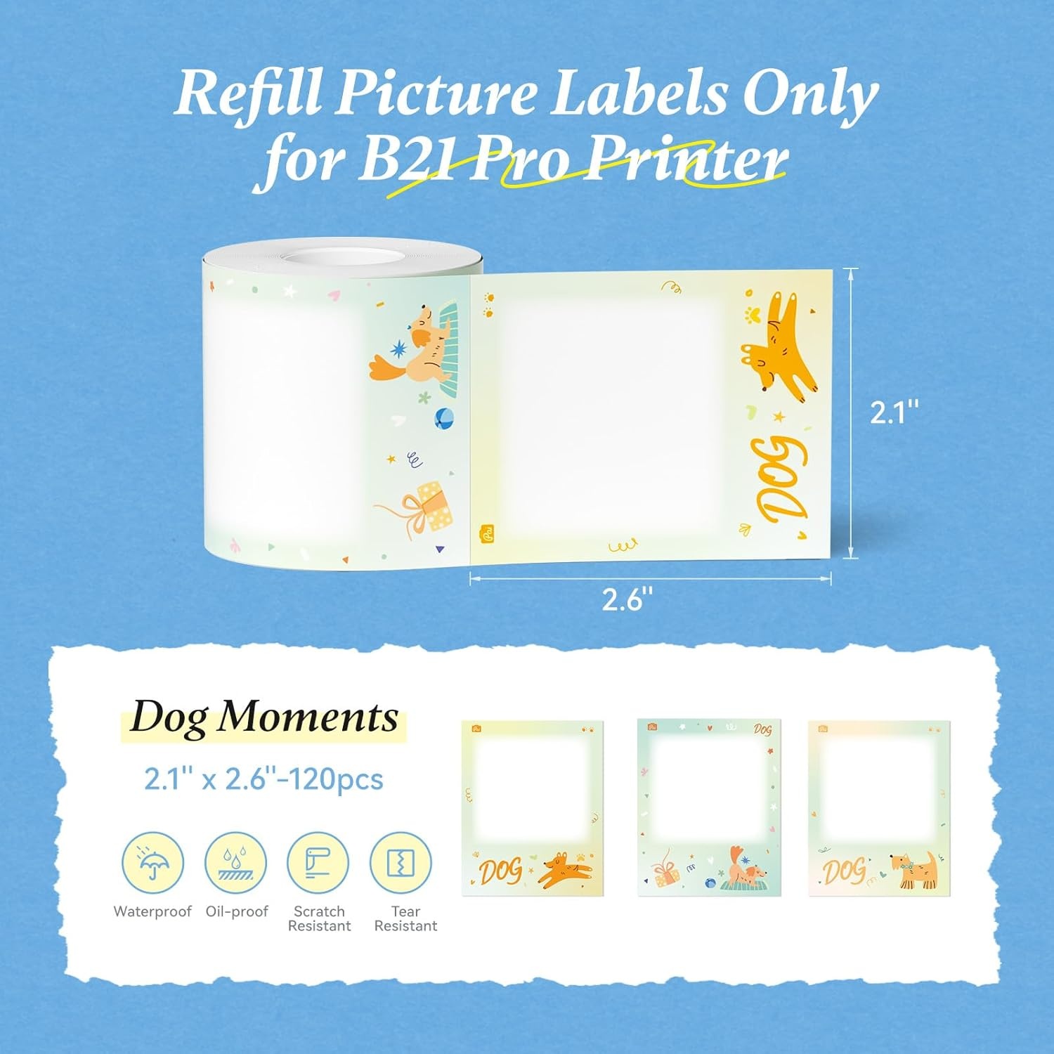 image:imageNIIMBOT Photo Papers Only Compatible with Pro Series Label Makers 2x32 50x80mm Hallowen Labels Sticker Labels for Trick or Treat21x2654x67mmdog