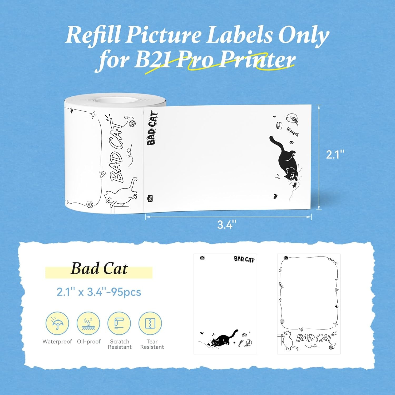 image:imageNIIMBOT Photo Papers Only Compatible with Pro Series Label Makers 2x32 50x80mm Hallowen Labels Sticker Labels for Trick or Treat21x3454x86mmbad Cat
