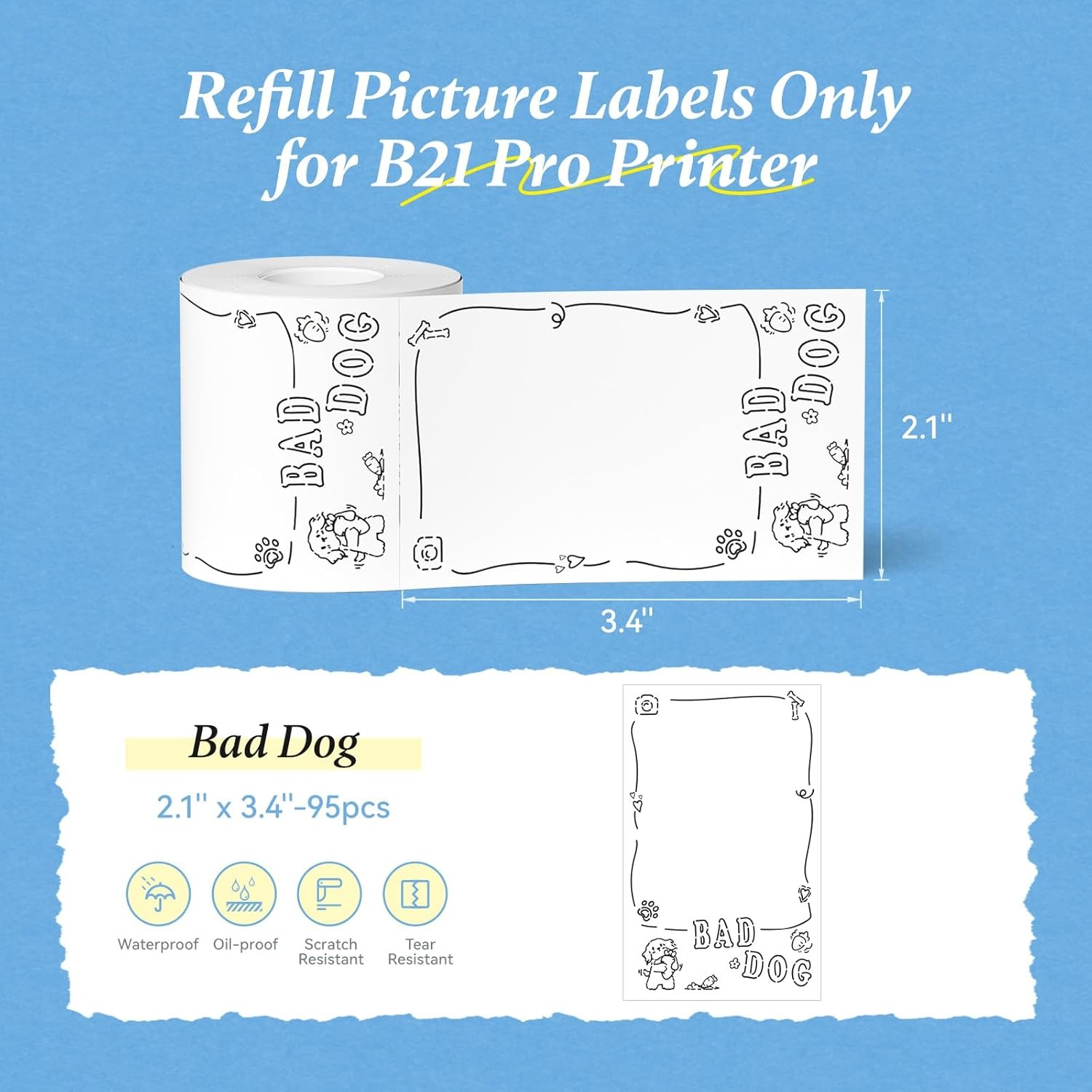 image:imageNIIMBOT Photo Papers Only Compatible with Pro Series Label Makers 2x32 50x80mm Hallowen Labels Sticker Labels for Trick or Treat21x3454x86mmbad Dog