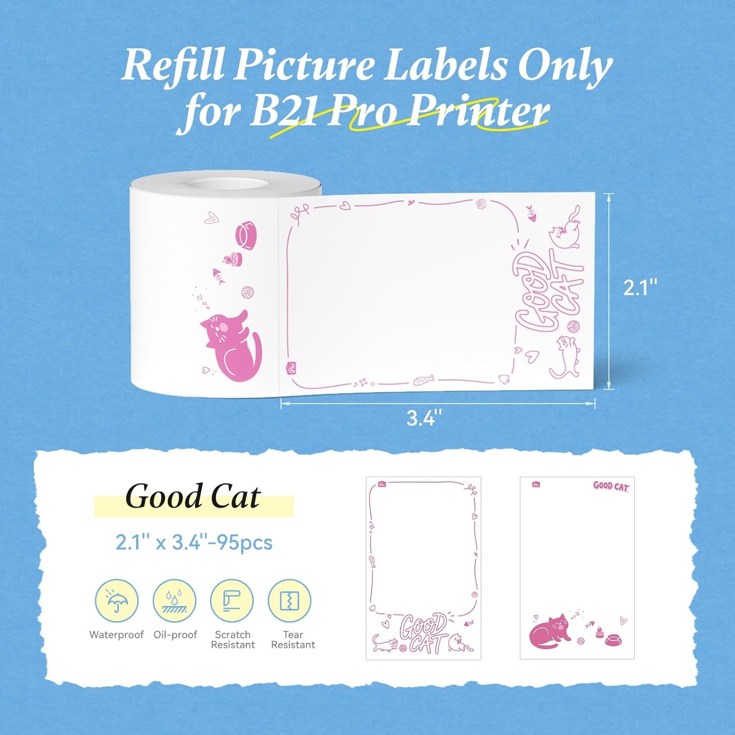 image:imageNIIMBOT Photo Papers Only Compatible with Pro Series Label Makers 2x32 50x80mm Hallowen Labels Sticker Labels for Trick or Treat21x3454x86mmgood Cat