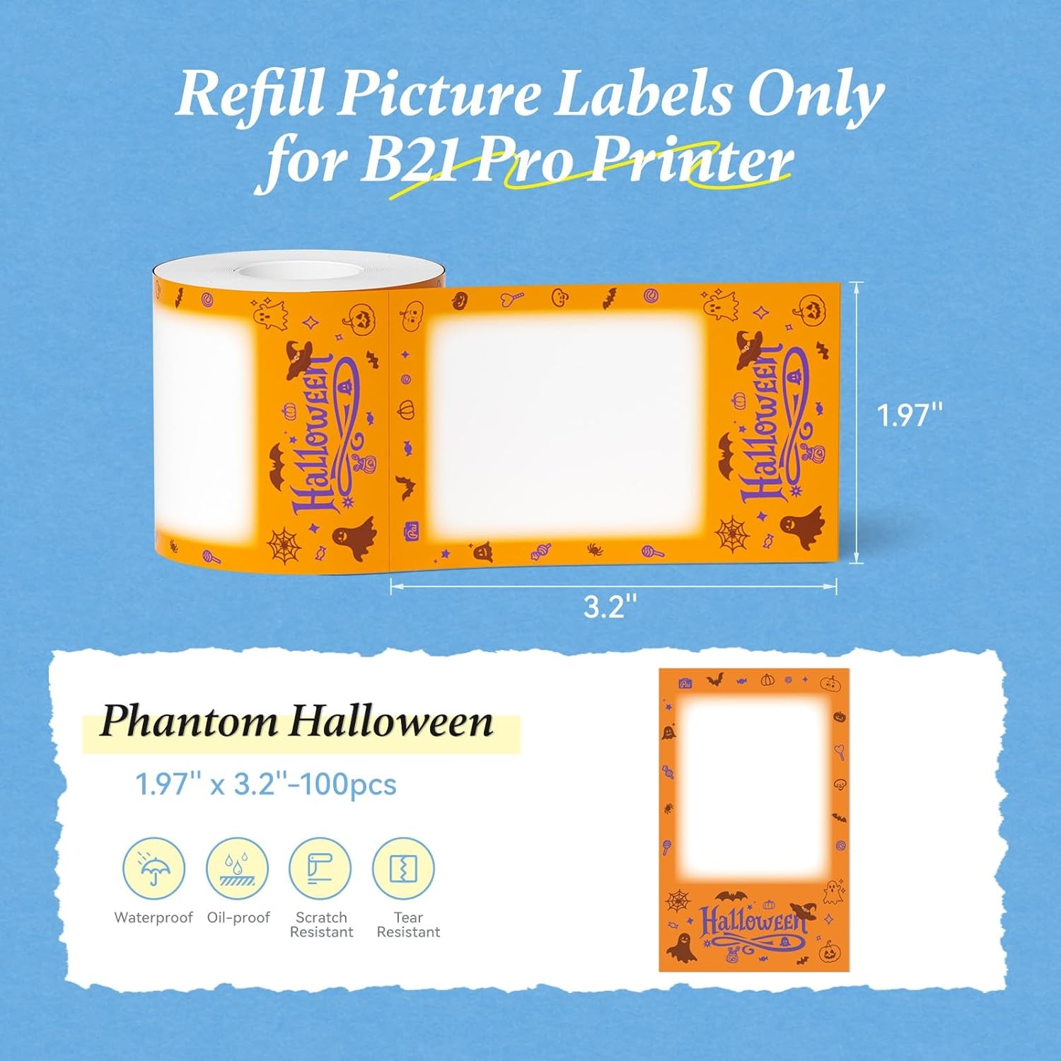 image:imageNIIMBOT Photo Papers Only Compatible with Pro Series Label Makers 2x32 50x80mm Hallowen Labels Sticker Labels for Trick or Treat2x3250x80mmhalloween