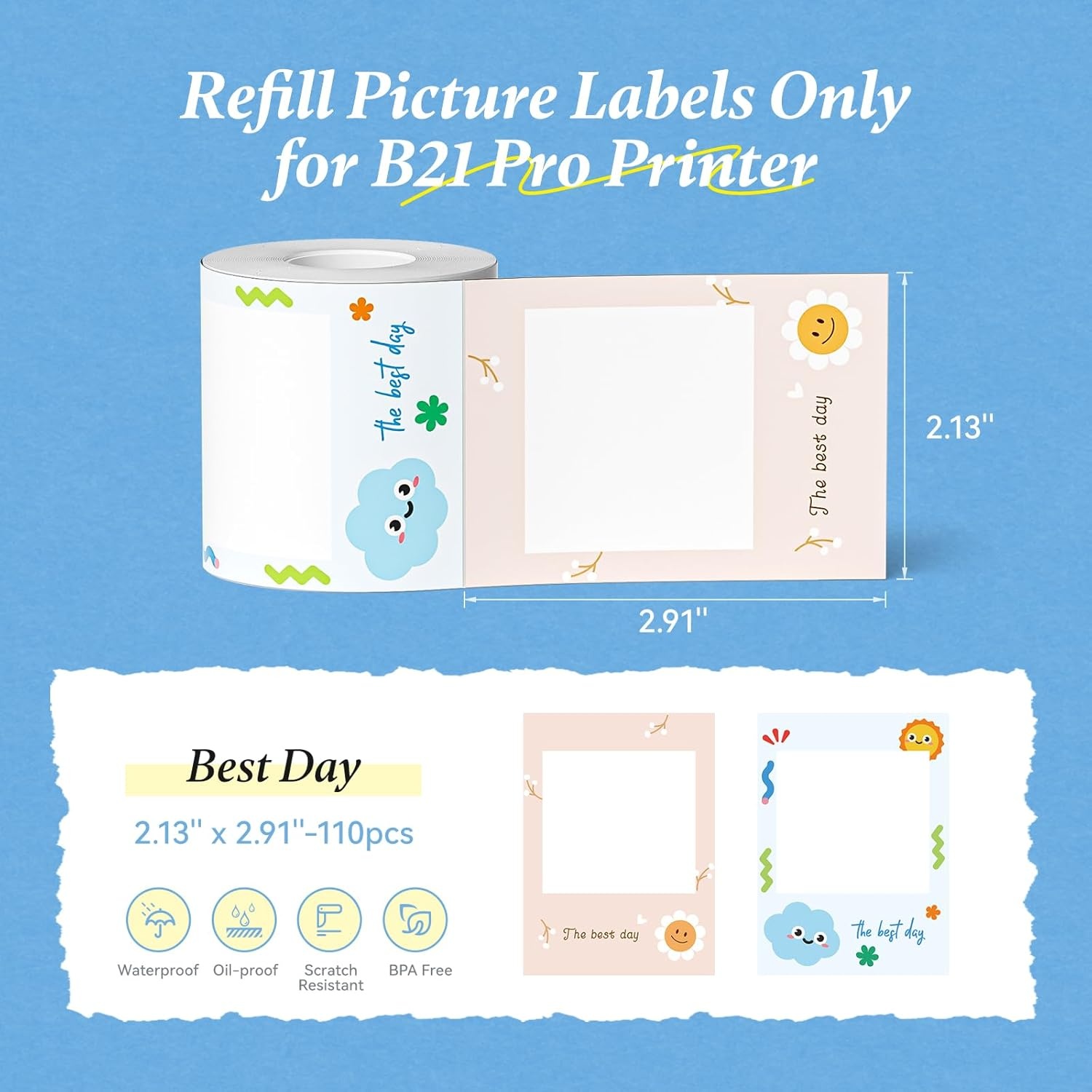 image:imageNIIMBOT Photo Papers Only Compatible with Pro Series Label Makers 2x32 50x80mm Hallowen Labels Sticker Labels for Trick or TreatBest Day