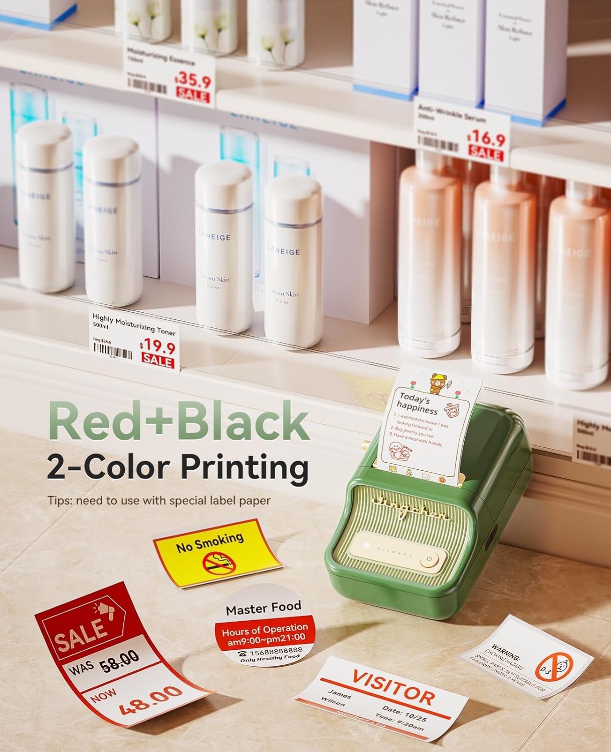 image:imageNIIMBOT Sticker Printer B21 Pro Portabel Sticker Maker Bluetooth Label Maker 300DPI HD Label Printer for Photos Notes Study Graphics Memo Maker50x30mm LabelWhitePine Green