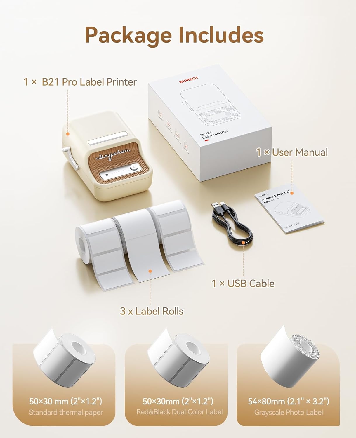 image:imageNIIMBOT Sticker Printer B21 Pro Portabel Sticker Maker Bluetooth Label Maker 300DPI HD Label Printer for Photos Notes Study Graphics Memo Maker50x30mm LabelWhitePrinter 3 Tapes