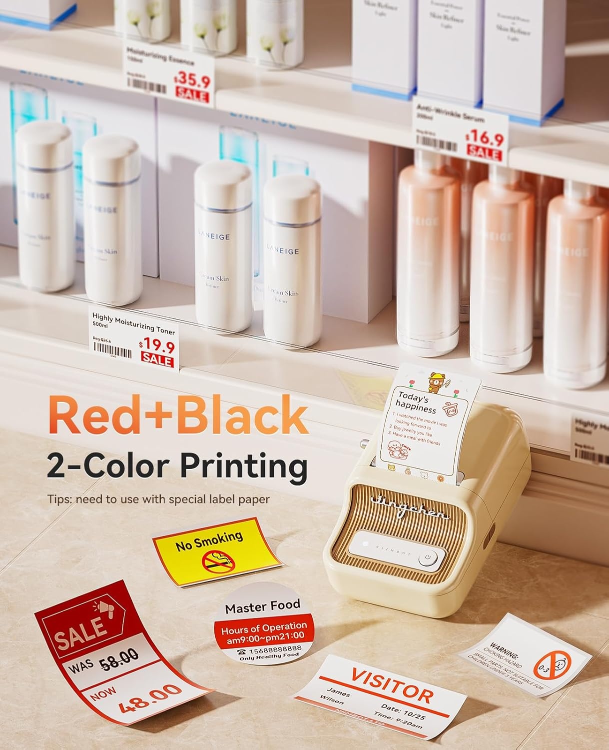 image:imageNIIMBOT Sticker Printer B21 Pro Portabel Sticker Maker Bluetooth Label Maker 300DPI HD Label Printer for Photos Notes Study Graphics Memo Maker50x30mm LabelWhitePrinter 3 Tapes