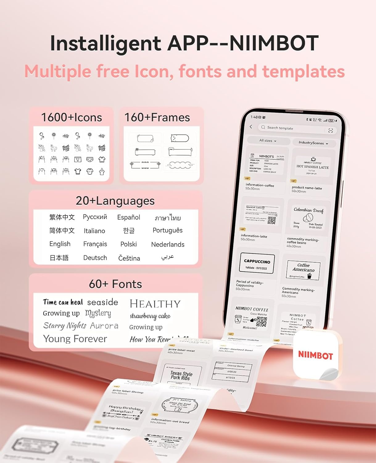 image:imageNIIMBOT Sticker Printer B21 Pro Portabel Sticker Maker Bluetooth Label Maker 300DPI HD Label Printer for Photos Notes Study Graphics Memo Maker50x30mm LabelWhiteRed