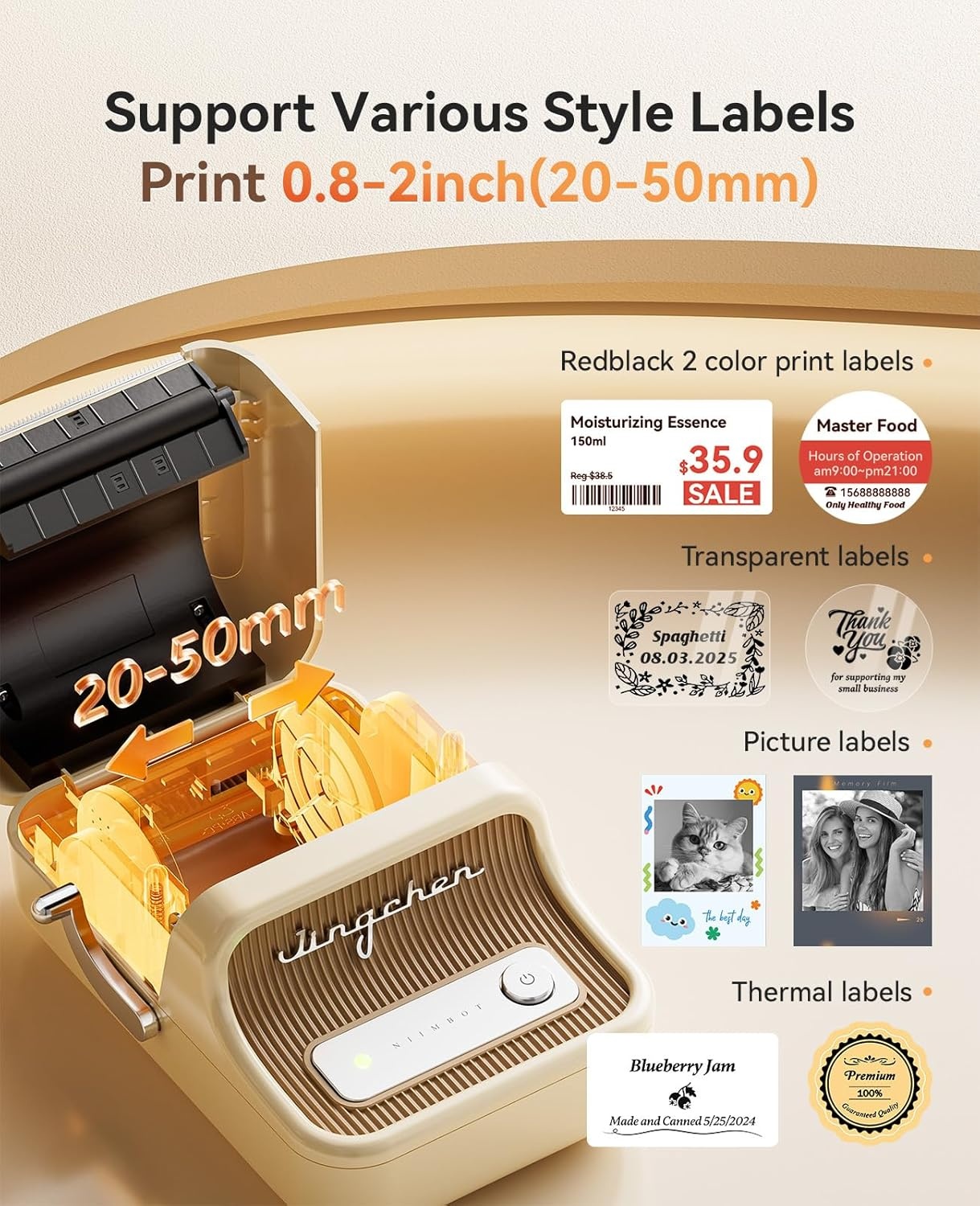 image:imageNIIMBOT Sticker Printer B21 Pro Portabel Sticker Maker Bluetooth Label Maker 300DPI HD Label Printer for Photos Notes Study Graphics Memo Maker50x30mm LabelWhitePrinter 3 Tapes