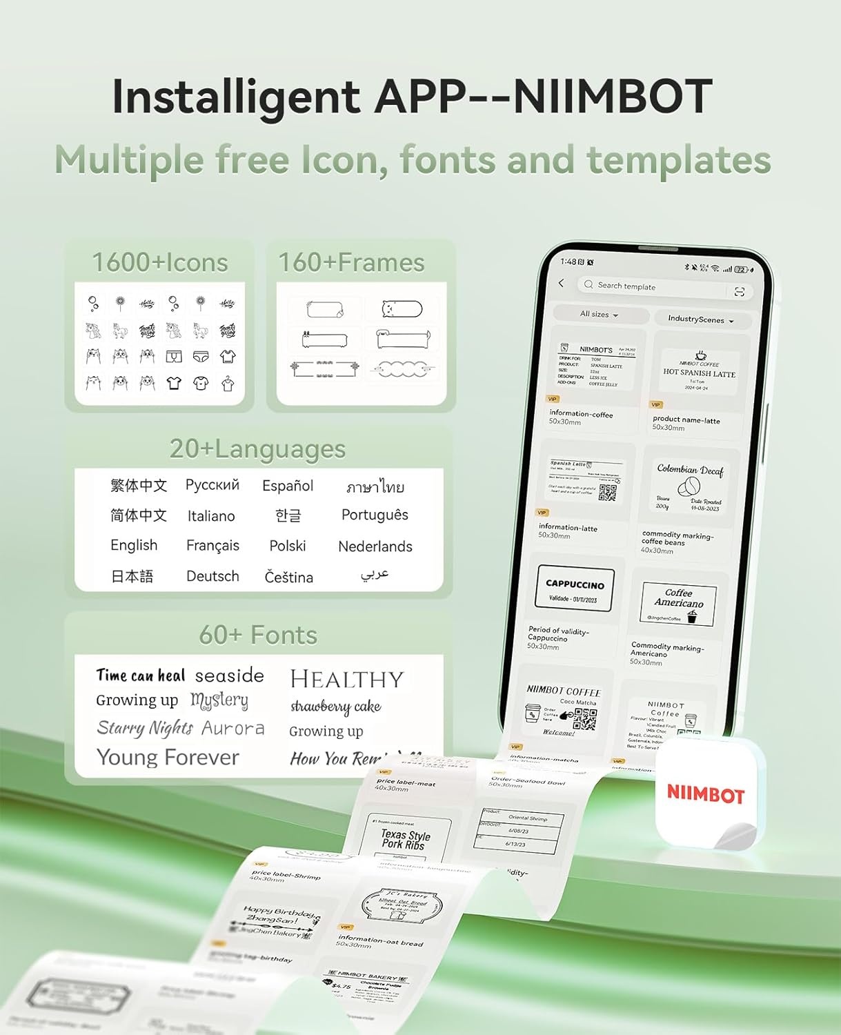 image:imageNIIMBOT Sticker Printer B21 Pro Portabel Sticker Maker Bluetooth Label Maker 300DPI HD Label Printer for Photos Notes Study Graphics Memo Maker50x30mm LabelWhitePine Green