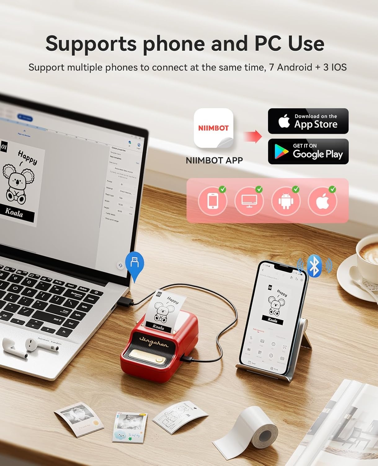 image:imageNIIMBOT Sticker Printer B21 Pro Portabel Sticker Maker Bluetooth Label Maker 300DPI HD Label Printer for Photos Notes Study Graphics Memo Maker50x30mm LabelWhiteRed
