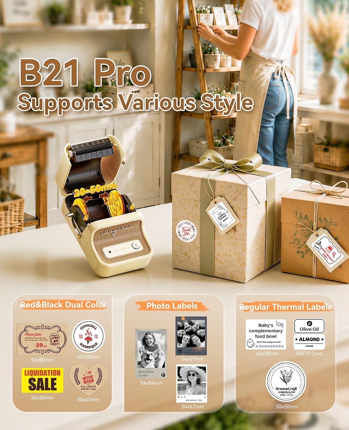 image:imageNIIMBOT Sticker Printer B21 Pro Portabel Sticker Maker Bluetooth Label Maker 300DPI HD Label Printer for Photos Notes Study Graphics Memo Maker50x30mm LabelWhitePrinter 3 Tapes