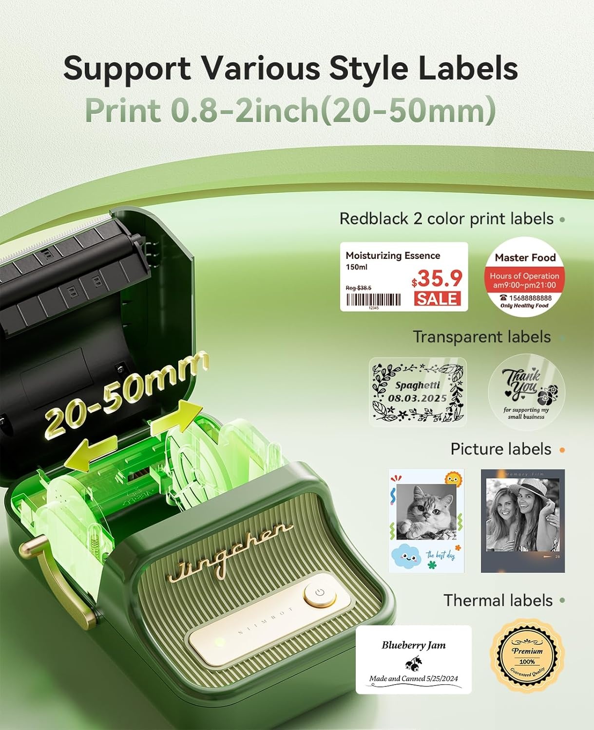 image:imageNIIMBOT Sticker Printer B21 Pro Portabel Sticker Maker Bluetooth Label Maker 300DPI HD Label Printer for Photos Notes Study Graphics Memo Maker50x30mm LabelWhitePine Green