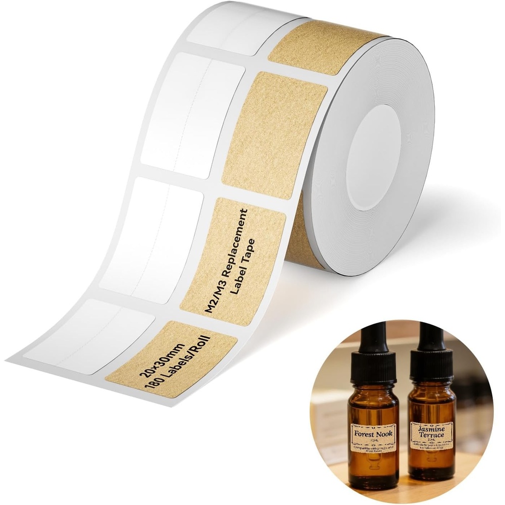 image:imageNIIMBOT M2M3 SelfLaminating Label Sticker 059197 for Small Business Home Essential Oils Perfumes Cosmetics Sample Bottles Waterproof OilProof Wear and Scratch Resistant BlackKraft Brown