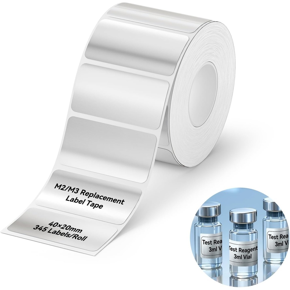 image:imageNIIMBOT M2M3 SelfLaminating Label Sticker 059197 for Small Business Home Essential Oils Perfumes Cosmetics Sample Bottles Waterproof OilProof Wear and Scratch Resistant BlackSilver
