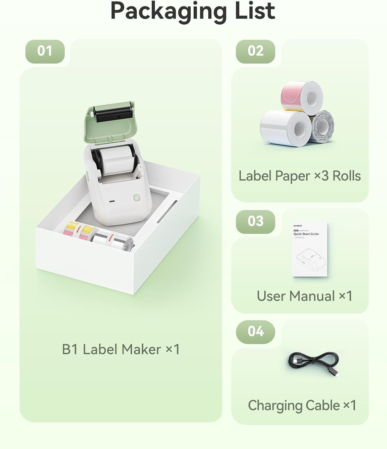 image:imageNIIMBOT B1 Label Maker Machine Thermal Label Printer Easy to Use for Office Home Business Came with 3 Roll White LabelsBlueGreen