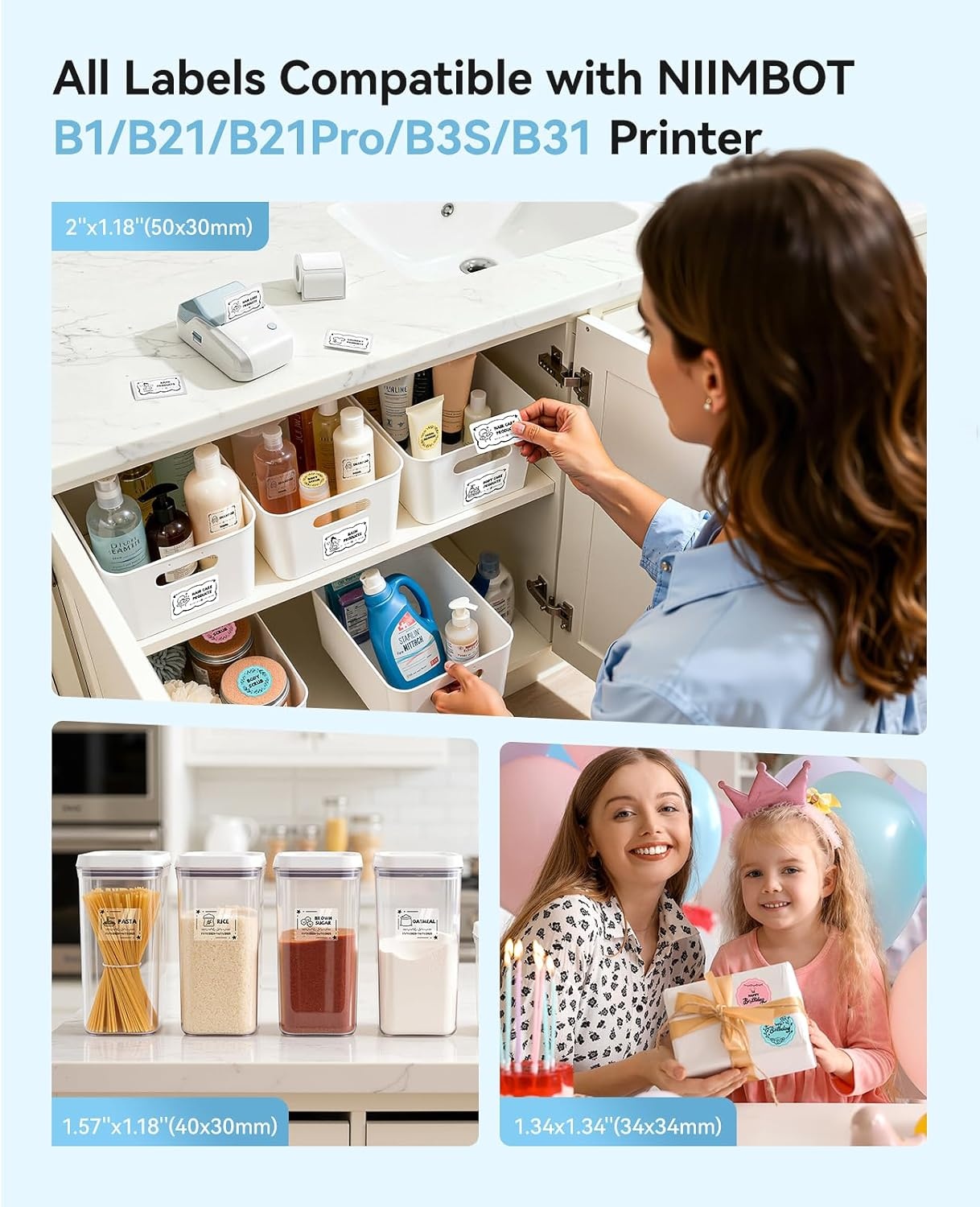 image:imageNIIMBOT B1 Label Maker Machine Thermal Label Printer Easy to Use for Office Home Business Came with 3 Roll White LabelsBlueLight Blue